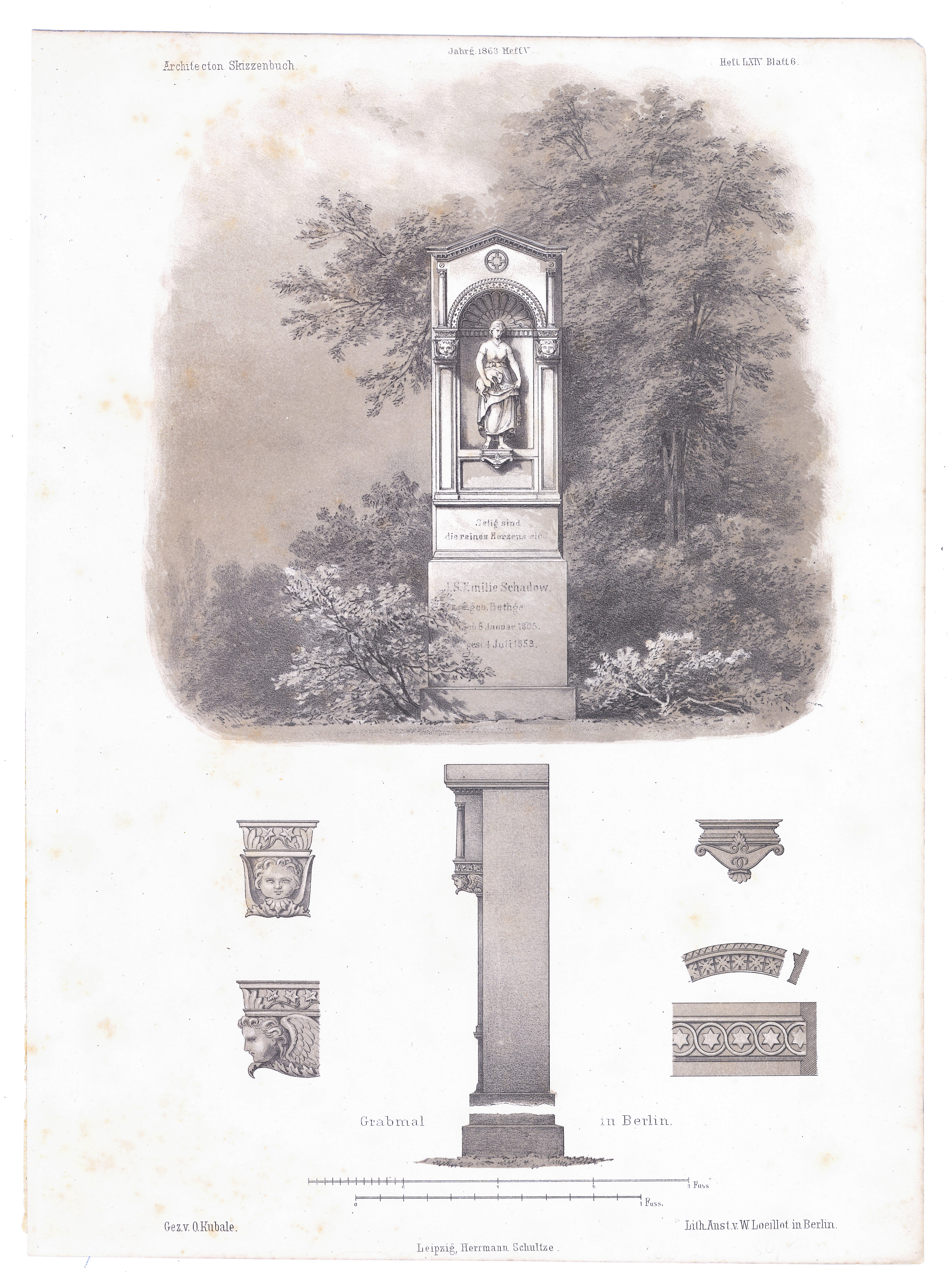 Grabmal in Berlin (Architectonisches Skizzenbuch - Jgh.1863, Heft V, Heft LXIV, Bl.6) (Stiftung Fürst-Pückler-Museum Park und Schloss Branitz Public Domain Mark)