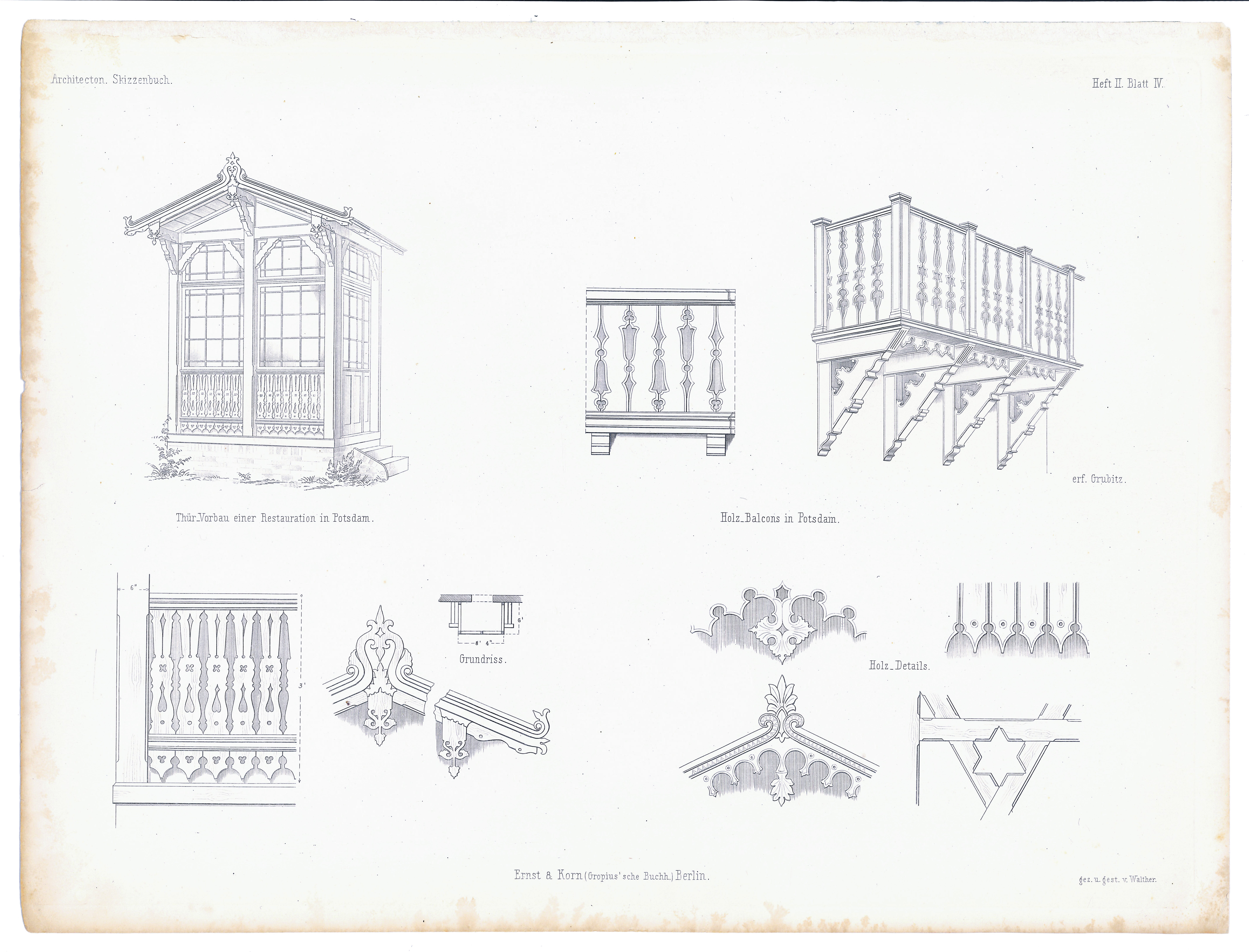 Architekturdetails aus Potsdam (Architectonisches Skizzenbuch - Heft II, Bl. IV) (Stiftung Fürst-Pückler-Museum Park und Schloss Branitz Public Domain Mark)