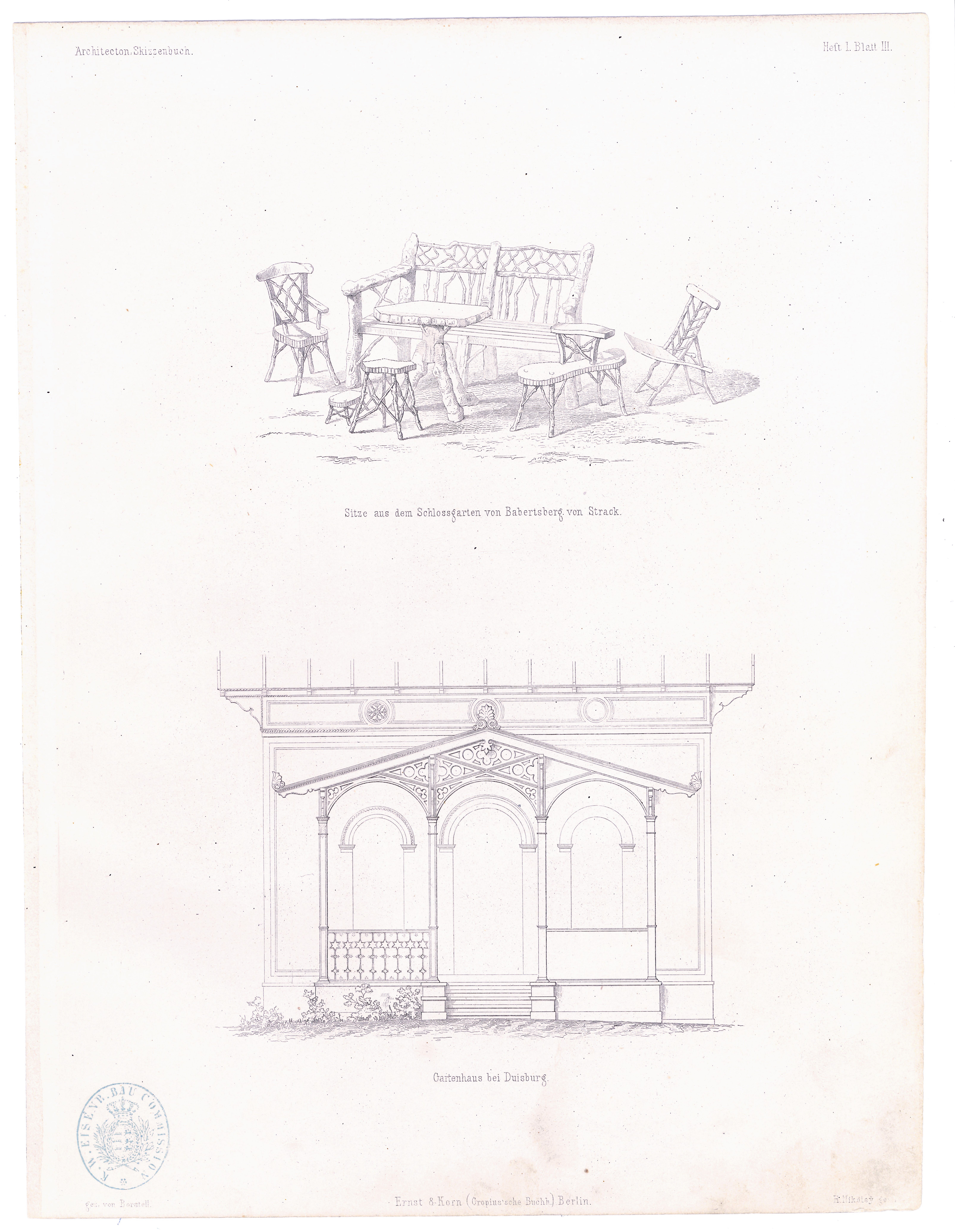 Sitzmöbel aus Babelsberg (Architectonisches Skizzenbuch - Heft I, Bl. III) (Stiftung Fürst-Pückler-Museum Park und Schloss Branitz Public Domain Mark)