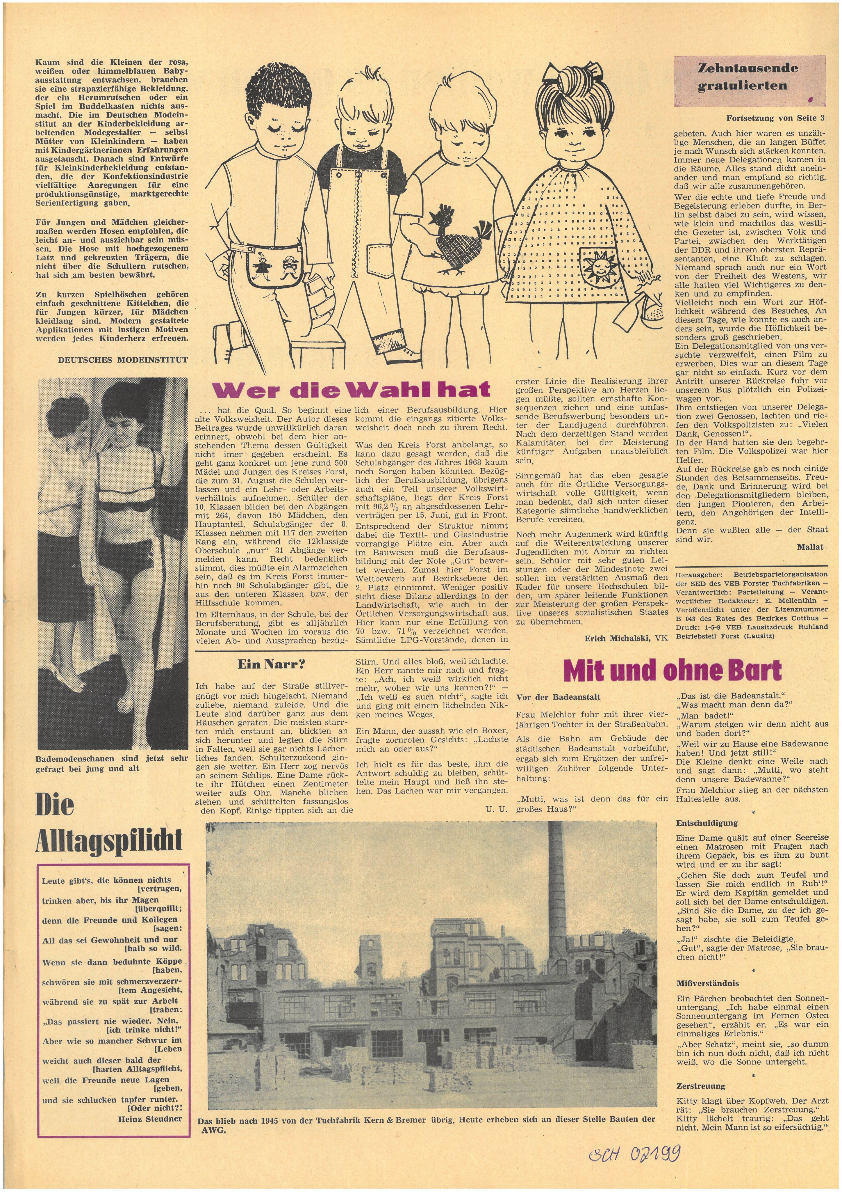 Zeitschrift "Forster Tuchmacher", 12.7.1968 (Brandenburgisches Textilmuseum Forst (Lausitz) CC BY-NC-SA)
