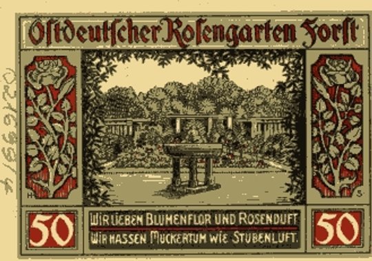Notgeld mit Motiv Rosengarten (Brandenburgisches Textilmuseum Forst (Lausitz) CC BY-NC-SA)