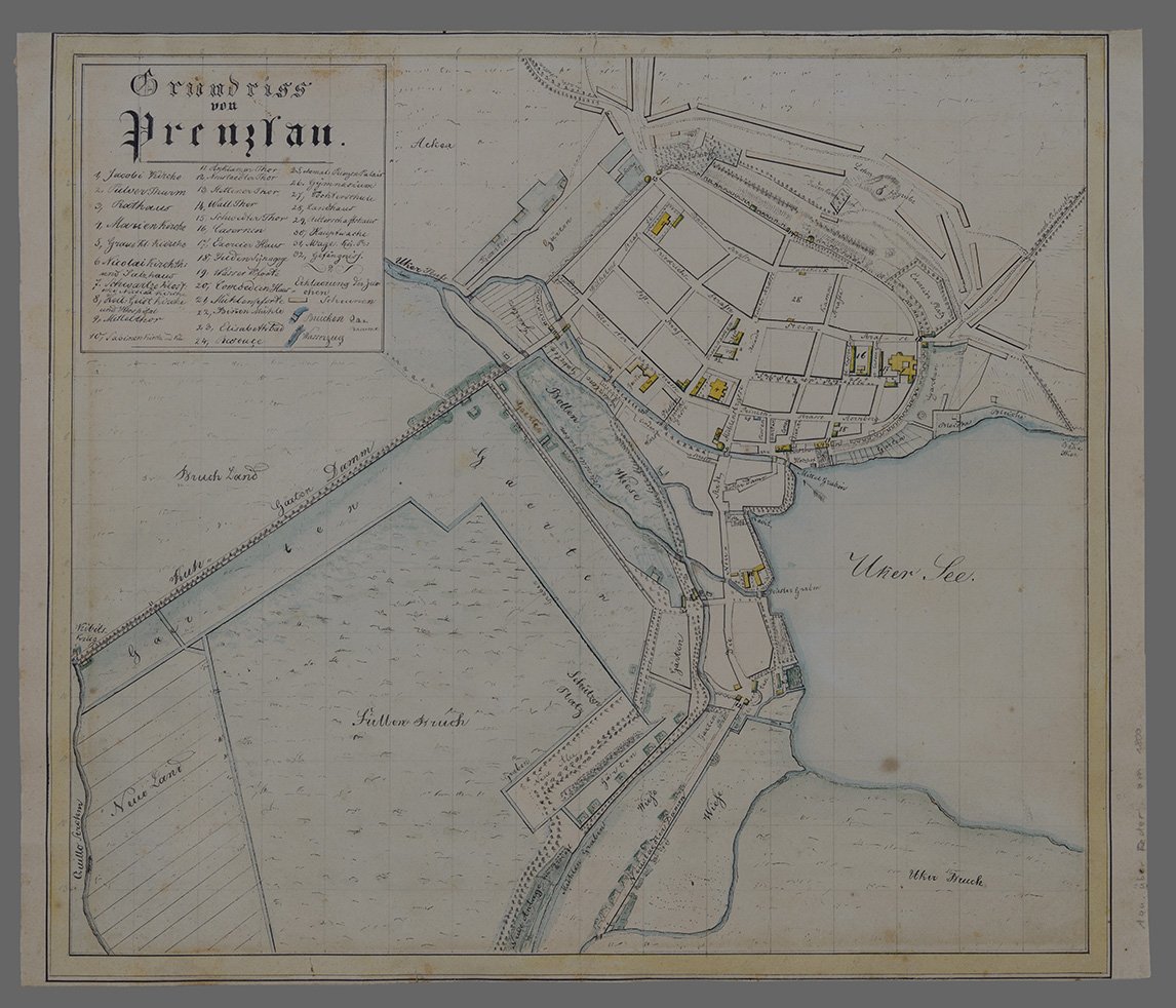 Plan der Stadt Prenzlau, um 1825 (Dominikanerkloster Prenzlau CC BY-NC)