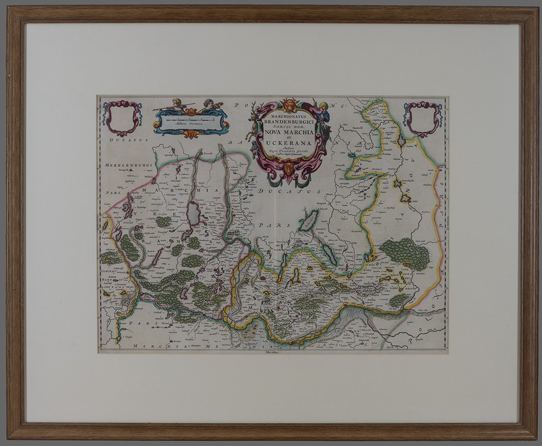 Abb. 1 Vorderseite gerahmt, Landkarte der Mark Brandenburg, Neumark, Uckermark, 1662 (Dominikanerkloster Prenzlau CC BY-NC)