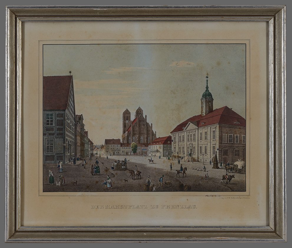 Prenzlau: Marktplatz mit Marienkirche, um 1840 (Dominikanerkloster Prenzlau CC BY-NC)