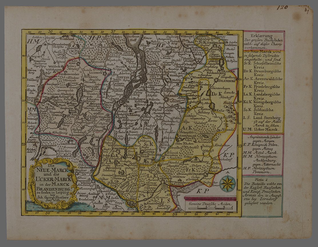 Landkarte Uckermark und Neumark, um 1790 (Dominikanerkloster Prenzlau CC BY-NC)