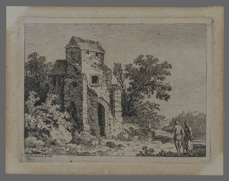 Abb. 1 Vorderseite vor der Reinigung, Hackert, Jakob Philipp: Normannische Landschaft mit einem verlassenen Haus, 1767 (Dominikanerkloster Prenzlau CC BY-NC)