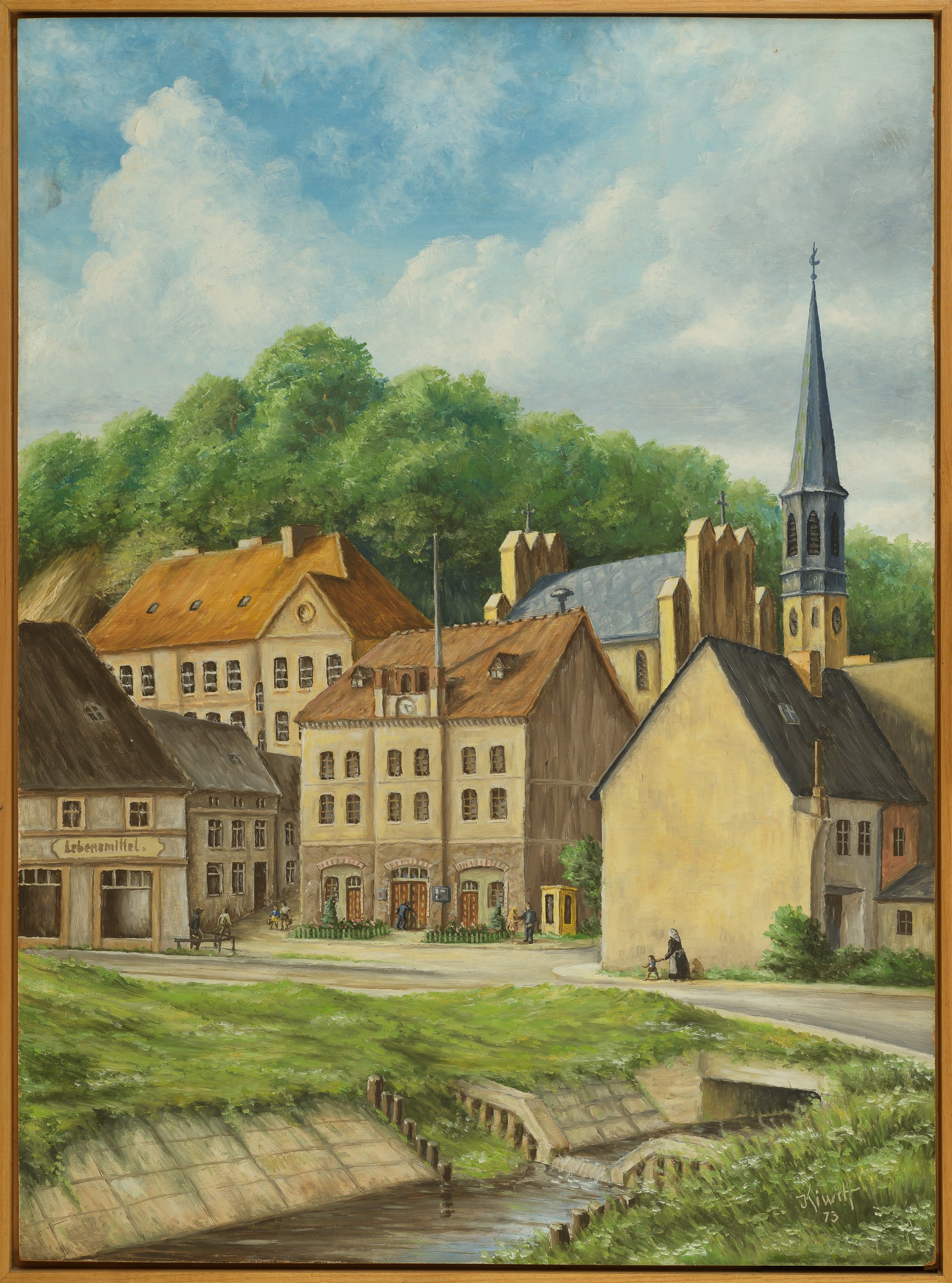 Ölbild "Marktplatz und Kirche" (Binnenschifffahrts-Museum Oderberg CC BY-NC-SA)