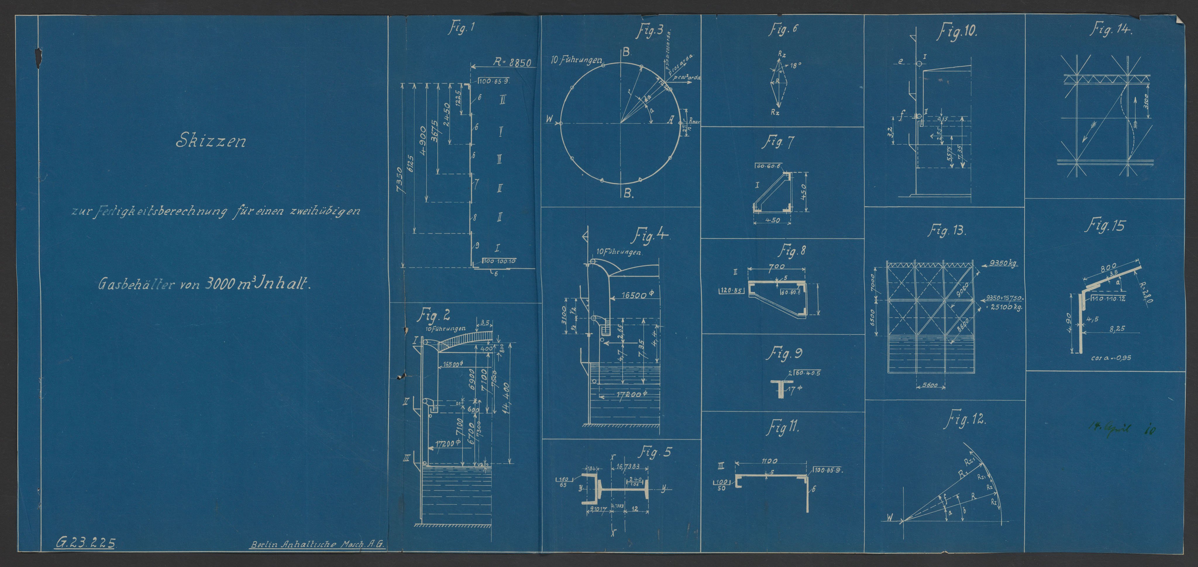 Fertigkeitsberechnung für einen zweihübigen Gasbehälter (Museumsfabrik Pritzwalk CC BY-NC)