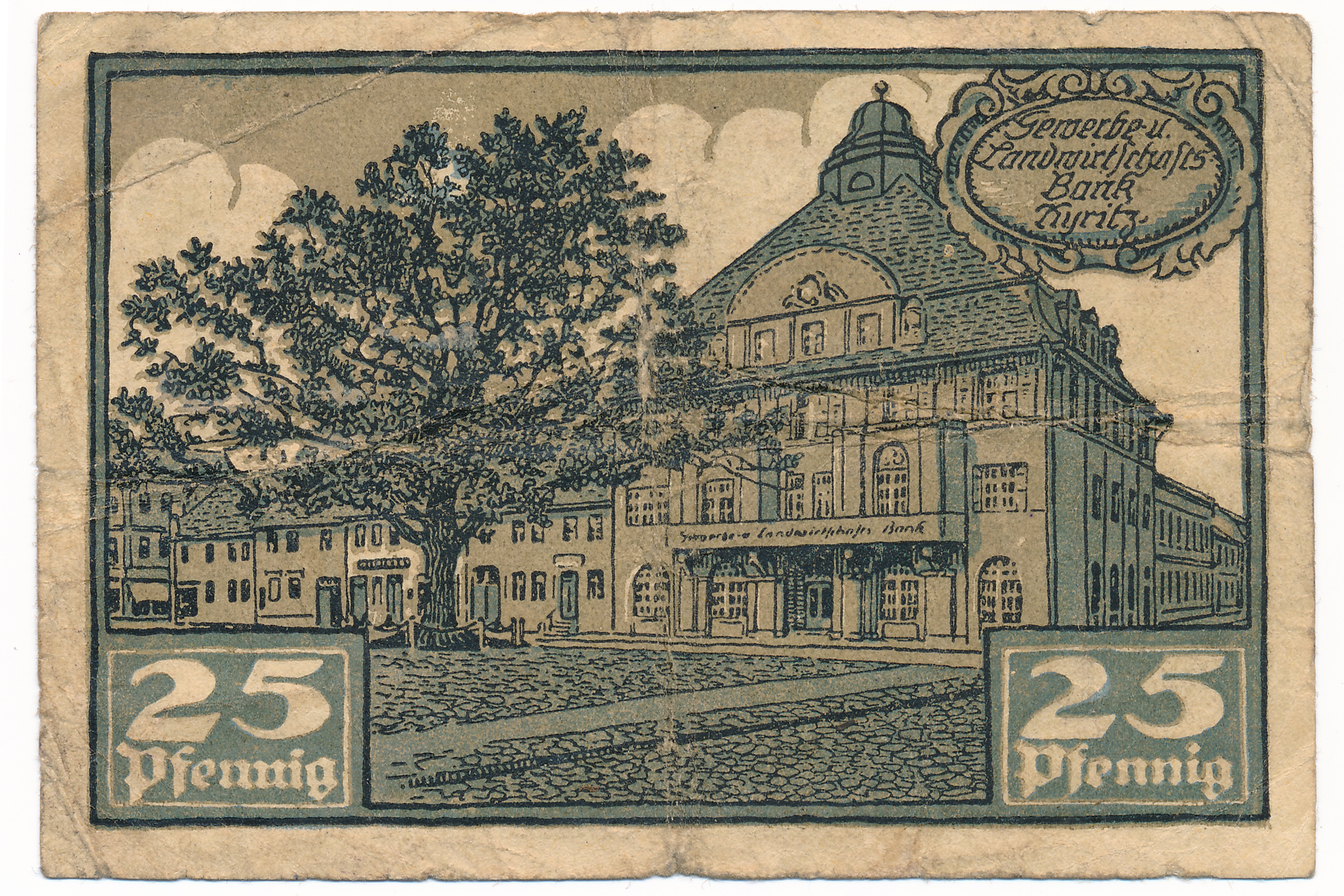 Gutschein der Gewerbe- und Landwirtschafts Bank in Kyritz, 25 Pfennig (Museumsfabrik Pritzwalk CC BY-SA)