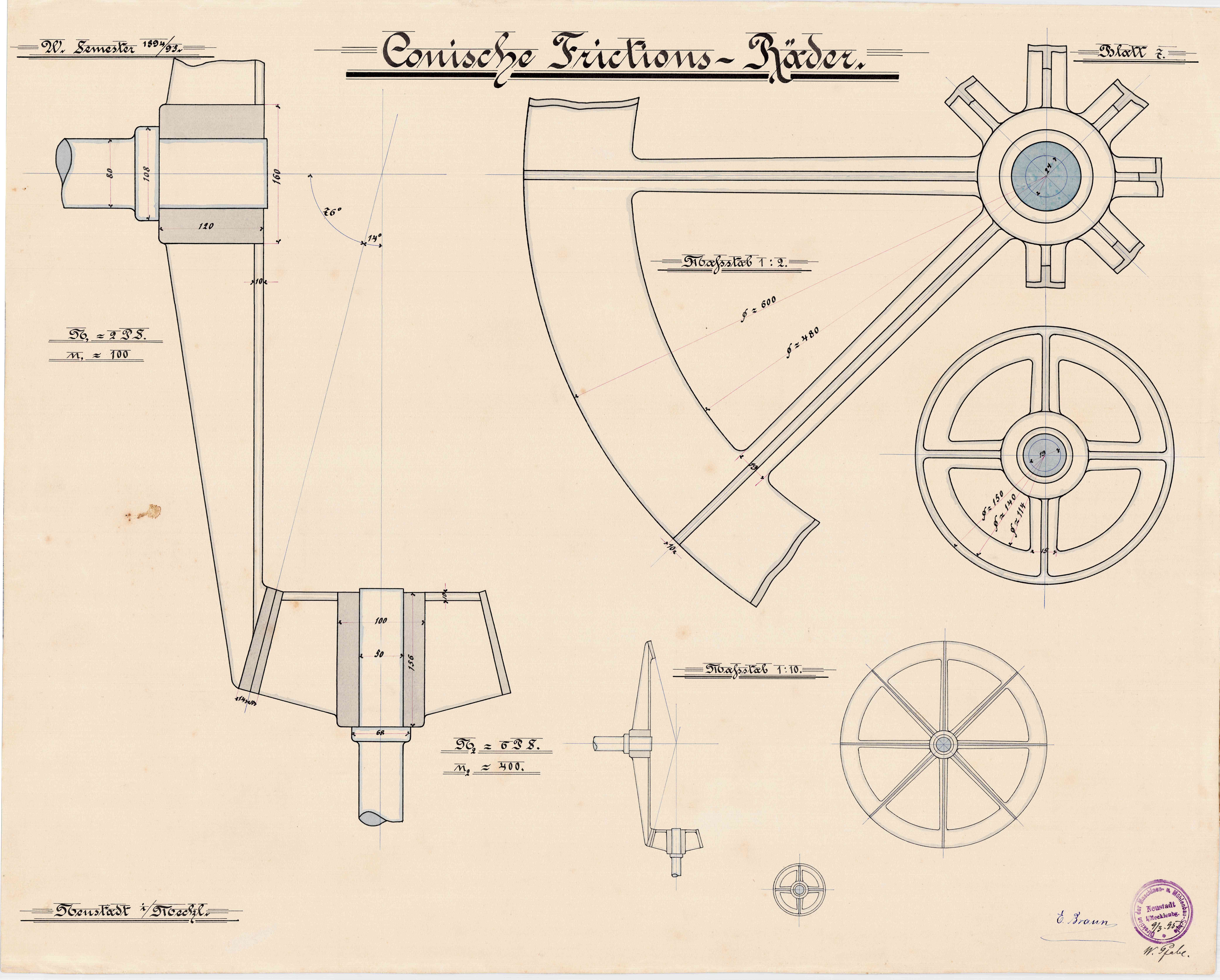 Zeichnung "Conische Fricktions-Räder" (Historische Mühle von Sanssouci CC BY-NC-SA)