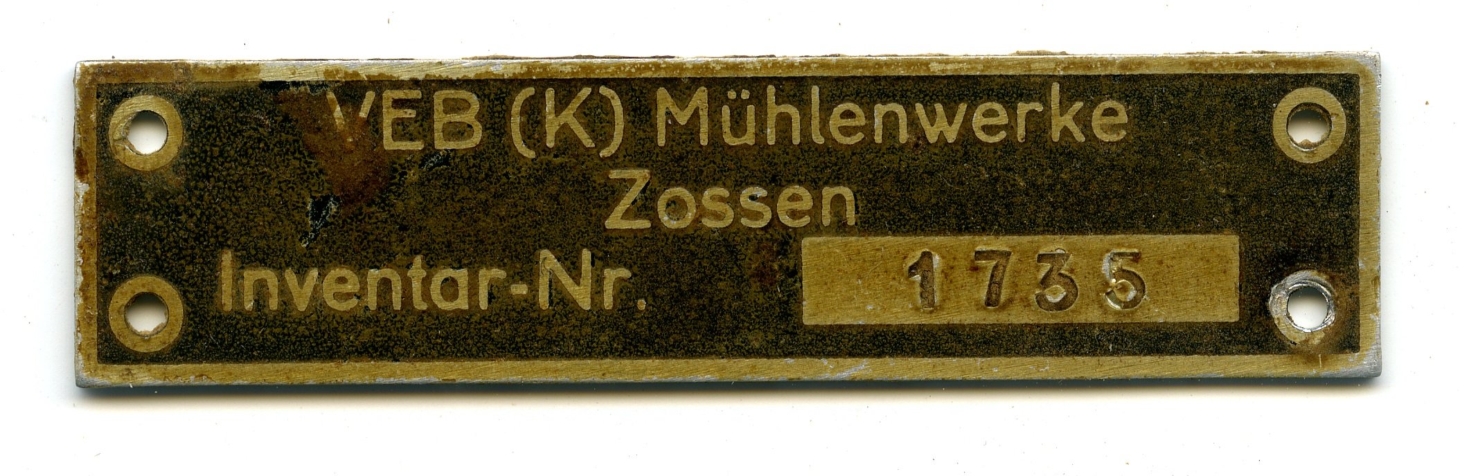 Inventarschild VEB (K) Mühlenwerke Zossen, Nr.: 1735 (Historische Mühle von Sanssouci CC BY-NC-SA)