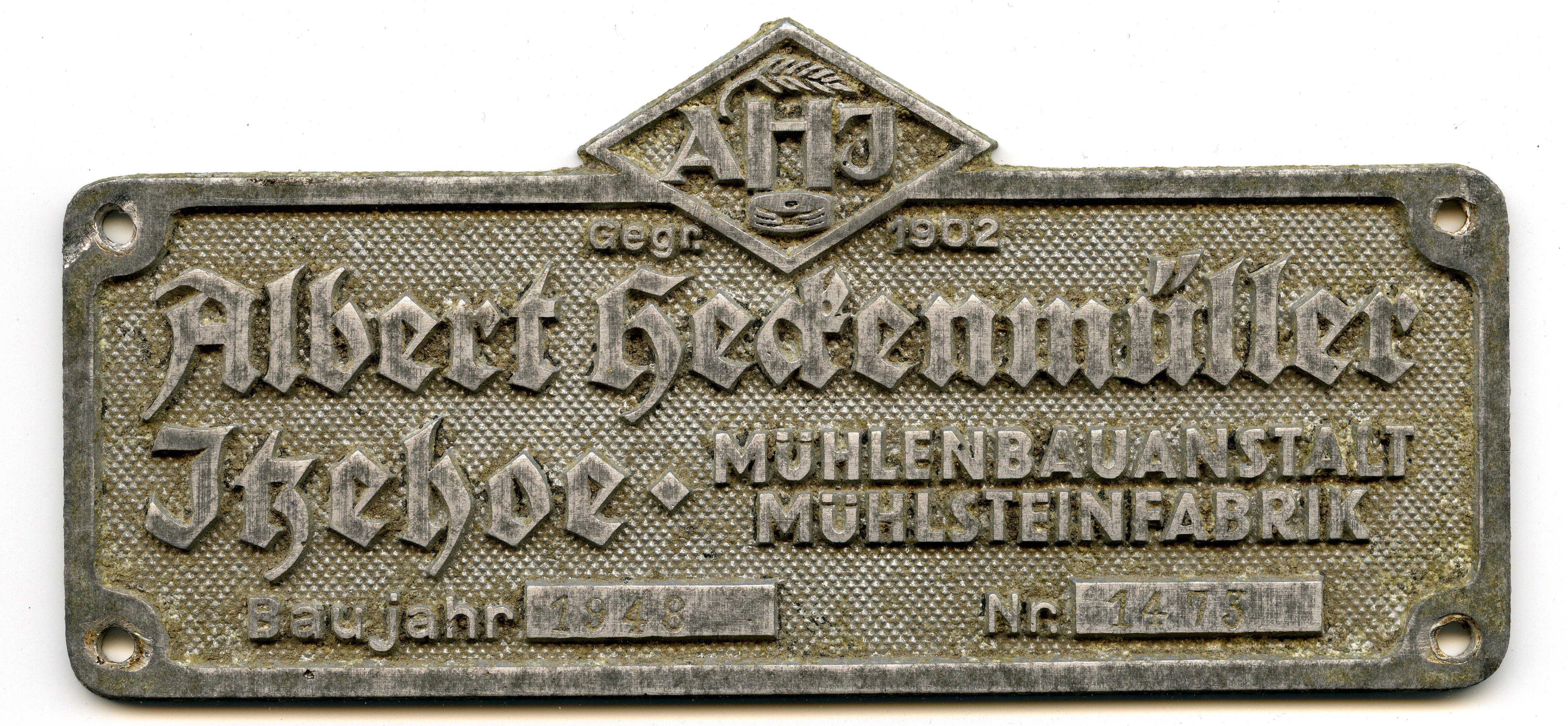 Firmenschild Albert Heckenmüller Itzehoe (Historische Mühle von Sanssouci CC BY-NC-SA)