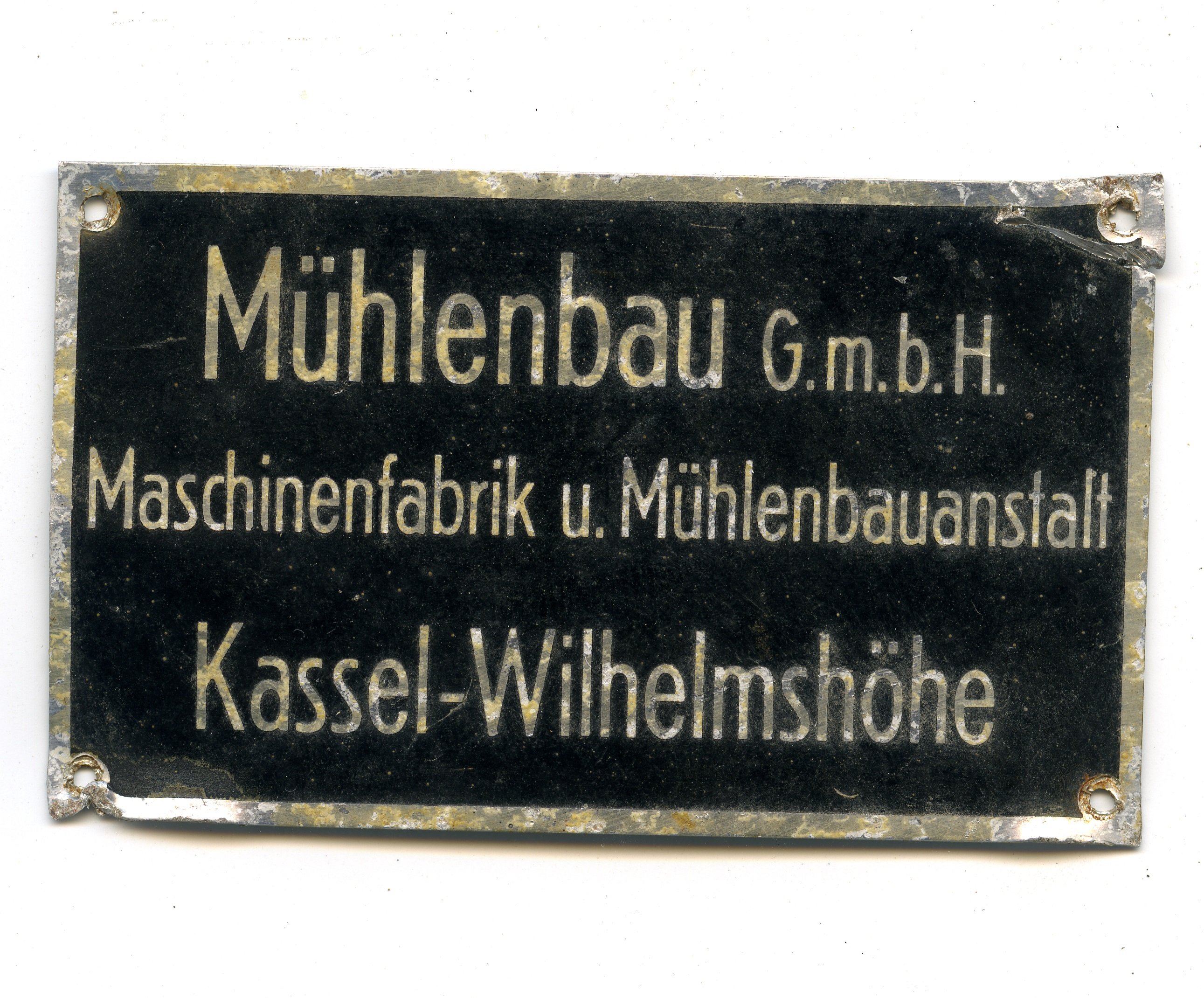 Firmenschild Mühlenbauanstalt Kassel-Wilhelmshöhe (Historische Mühle von Sanssouci CC BY-NC-SA)