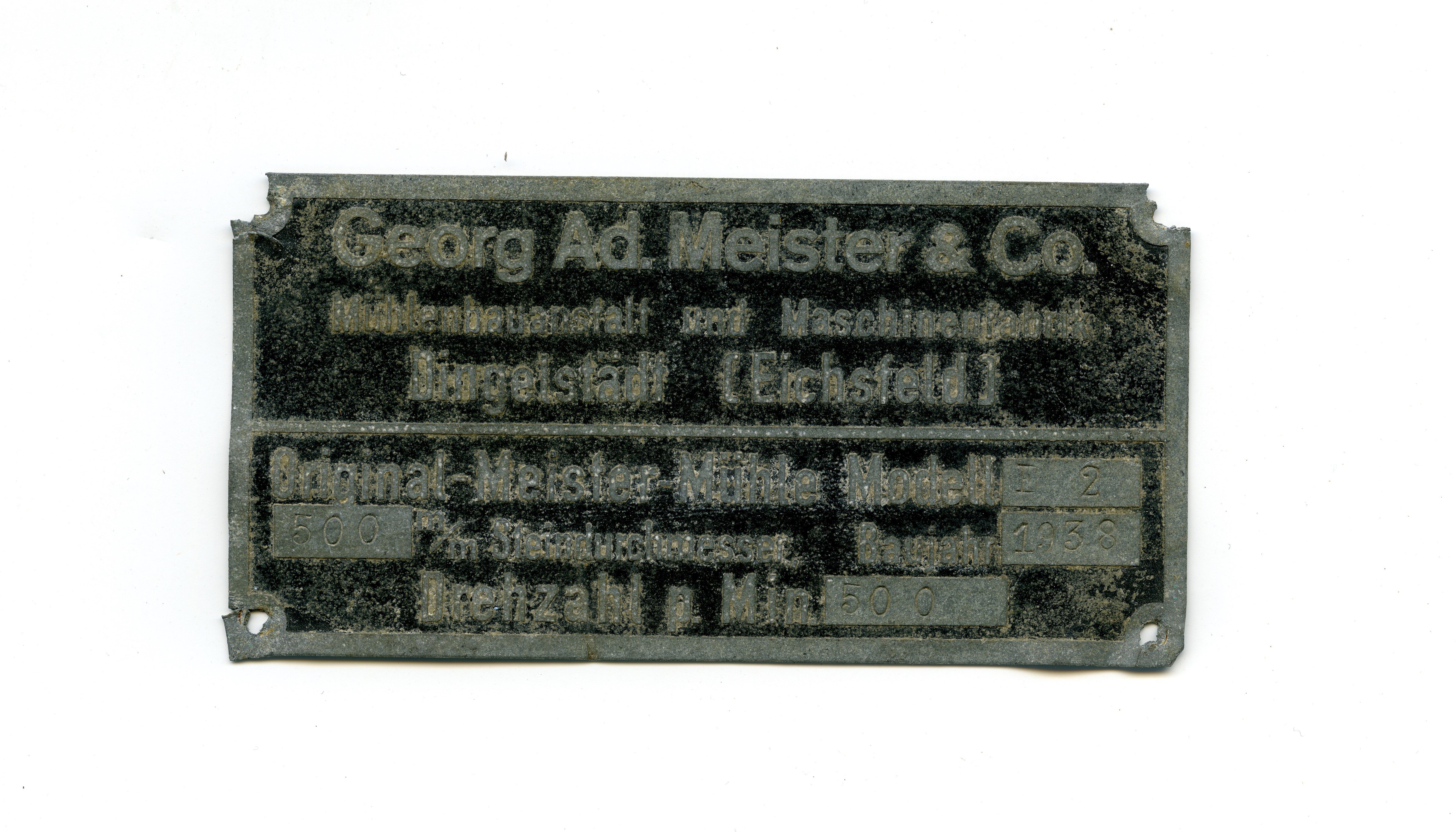 Typenschild Georg Ad. Meister & Co (Historische Mühle von Sanssouci CC BY-NC-SA)