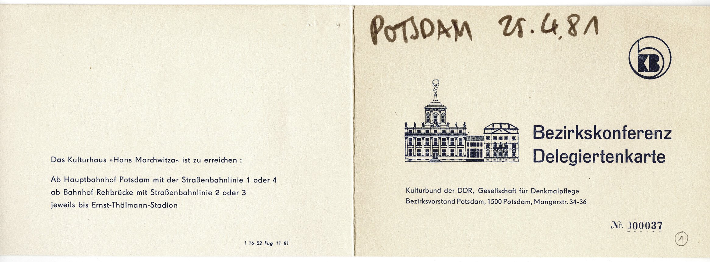 Einladung Bezirkskonferenz und Deligiertenkarte der Gesellschaft für Denkmalpflege (Historische Mühle von Sanssouci CC BY-NC-SA)