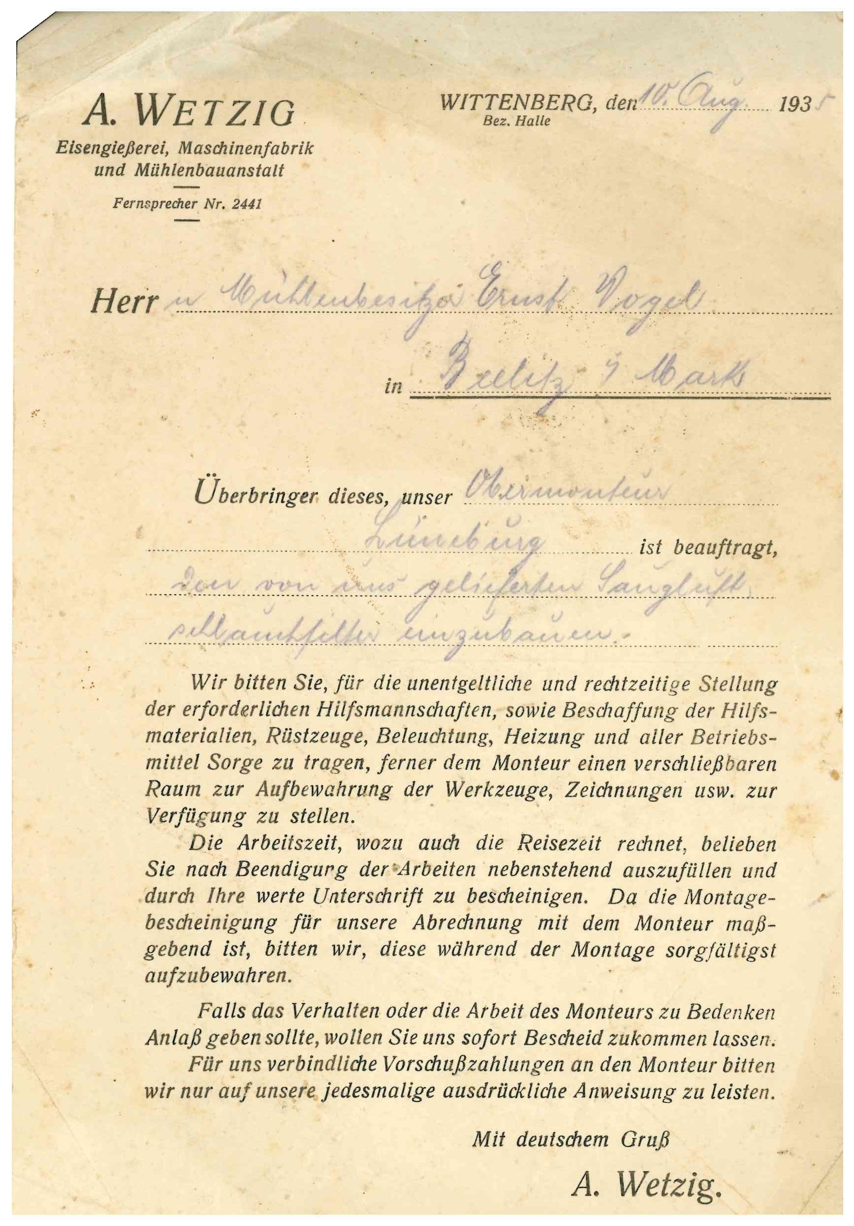 Dokument zum Umbau eines Sauglüfters (Historische Mühle von Sanssouci CC BY-NC-SA)