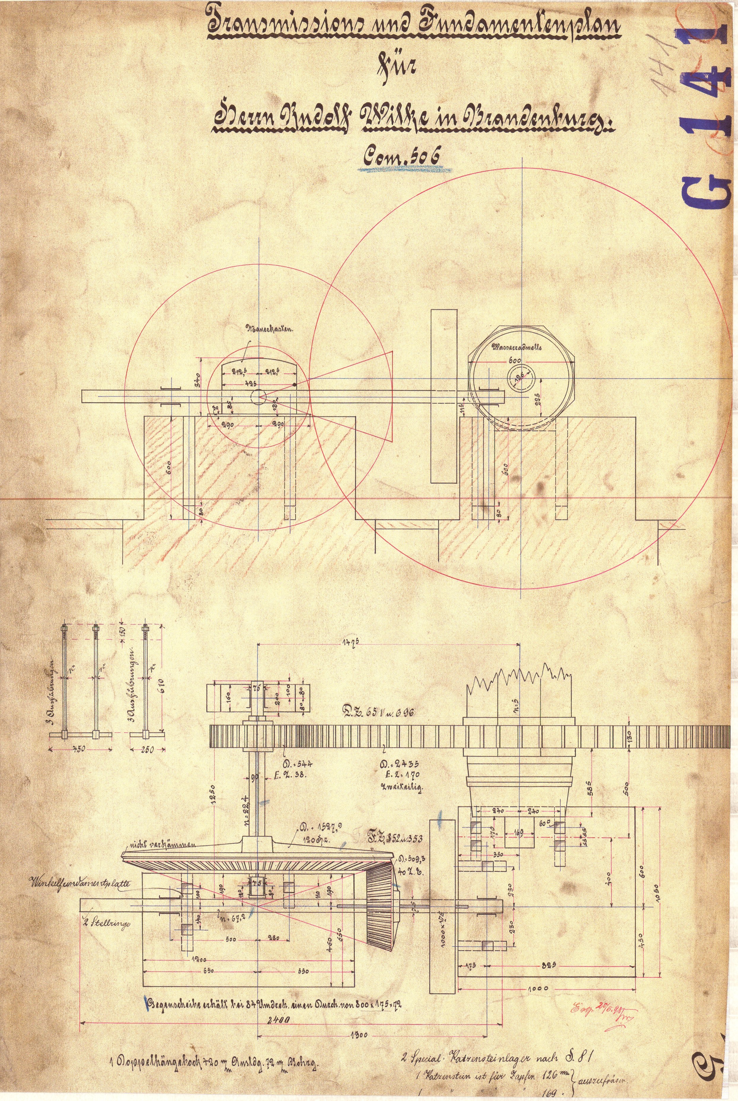 Transmissions- und Fundamentplan (Historische Mühle von Sanssouci CC BY-NC-SA)
