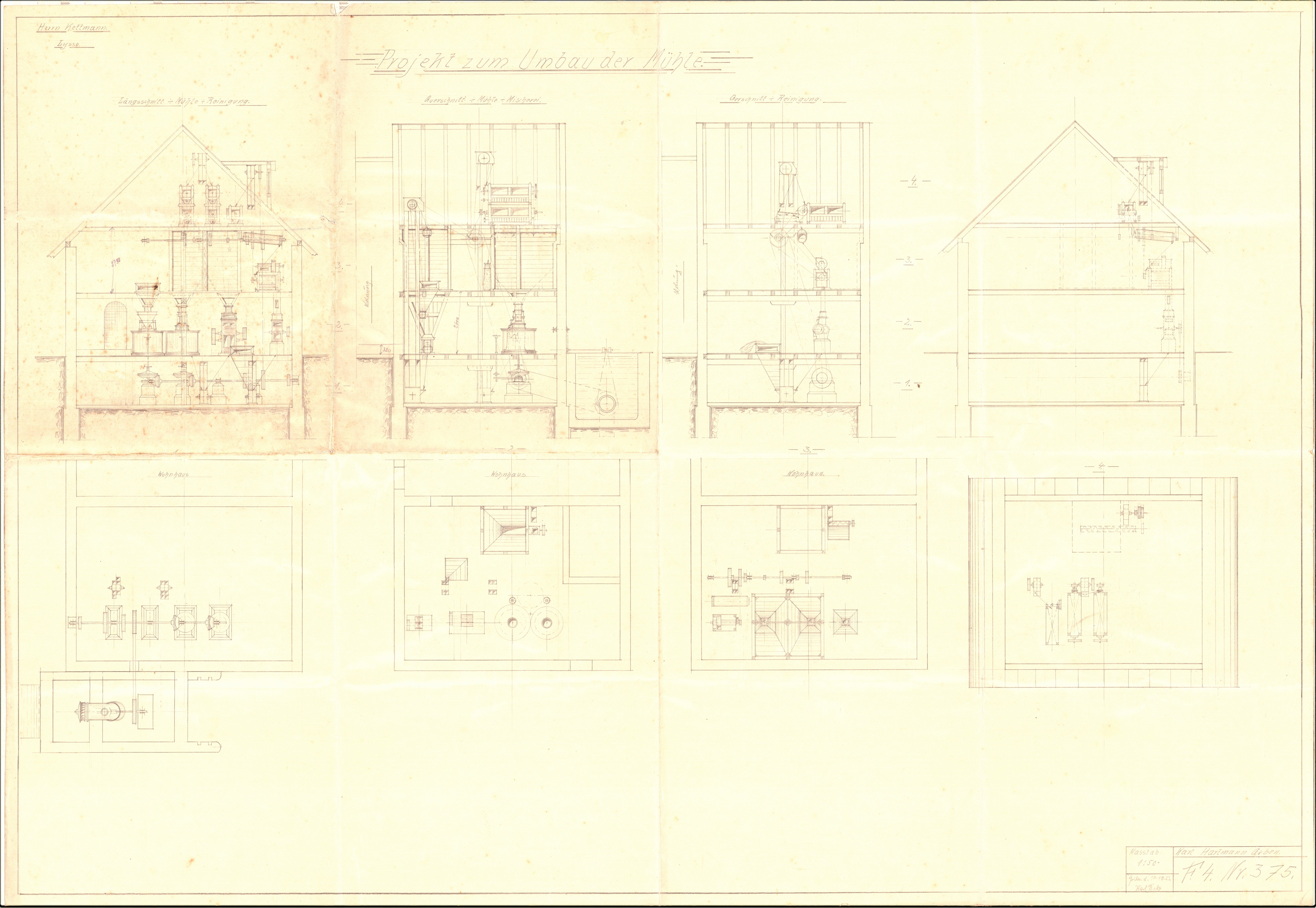 Planzeichnung: Mühle in Lysse (Historische Mühle von Sanssouci CC BY-NC-SA)