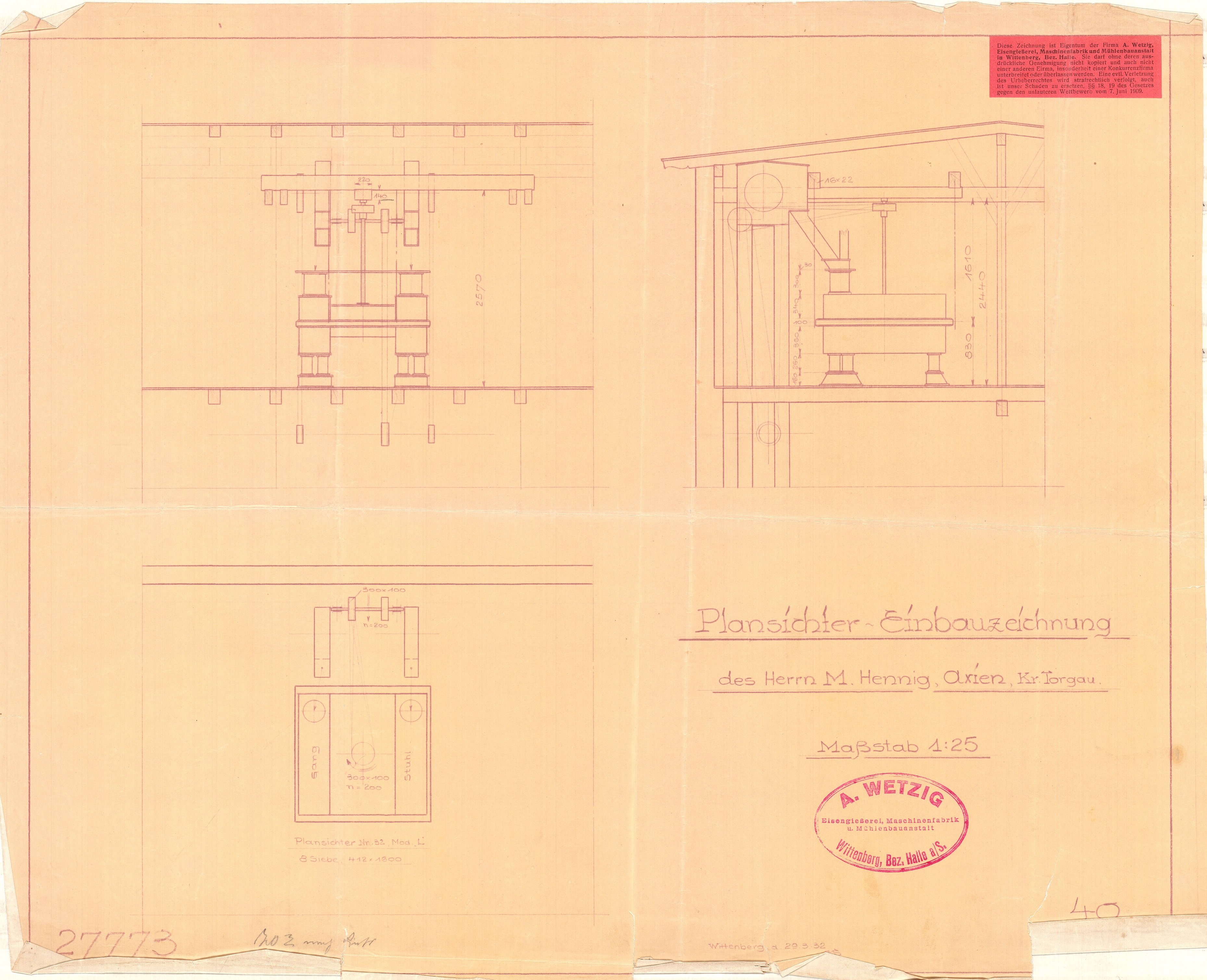 Plansichter-Einbauzeichnung (Historische Mühle von Sanssouci CC BY-NC-SA)