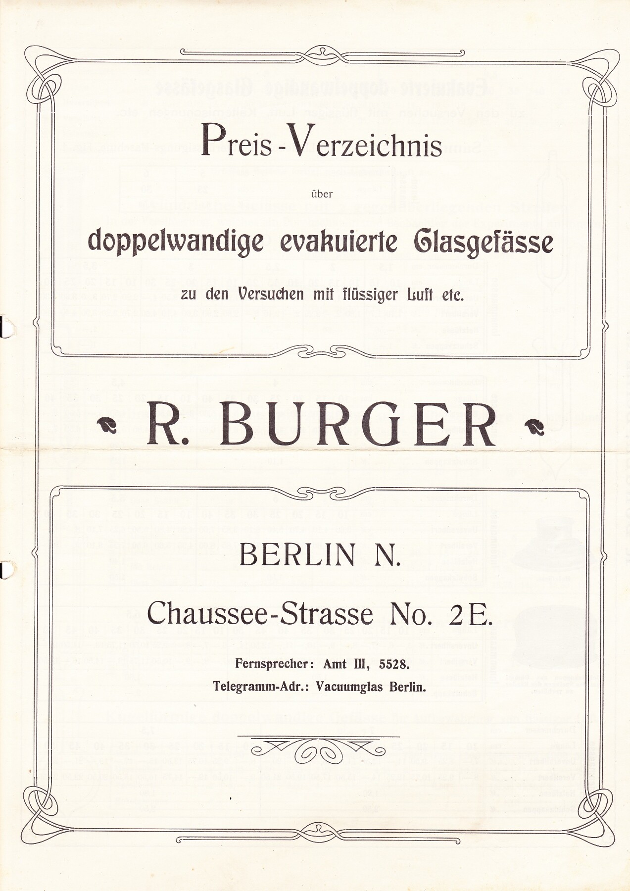 Preisverzeichnis über doppelwandige evakuierte Glasgefäße von R. Burger & Co. (Axel Burger CC BY-NC-SA)
