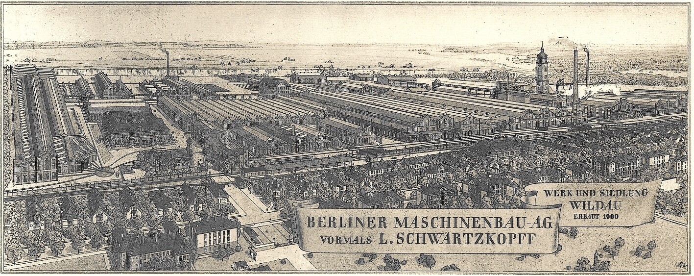 Grafik Berliner Maschinenbau-AG Werk und Siedlung (Museum Baruther Glashütte CC BY-NC-SA)