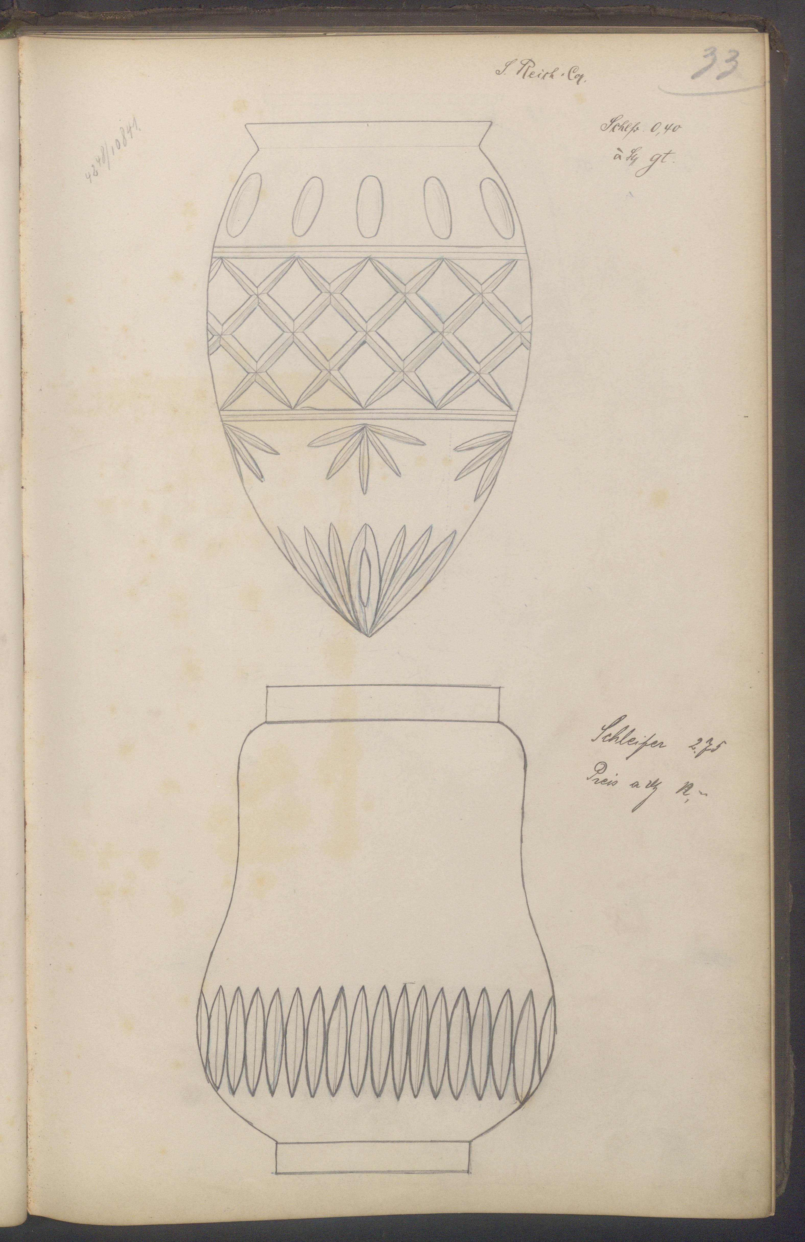 Skizzenbuch geschliffen Lampenschirmen ca. 1914 (Museum Baruther Glashütte CC BY-NC-SA)
