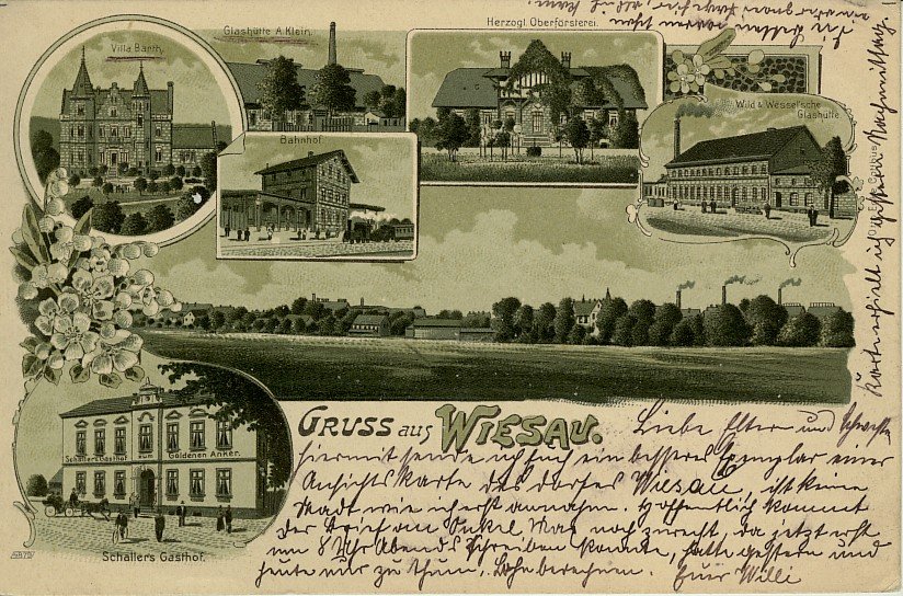 Postkarte Wiesau, Niederschlesien (Museum Baruther Glashütte CC BY-NC-SA)