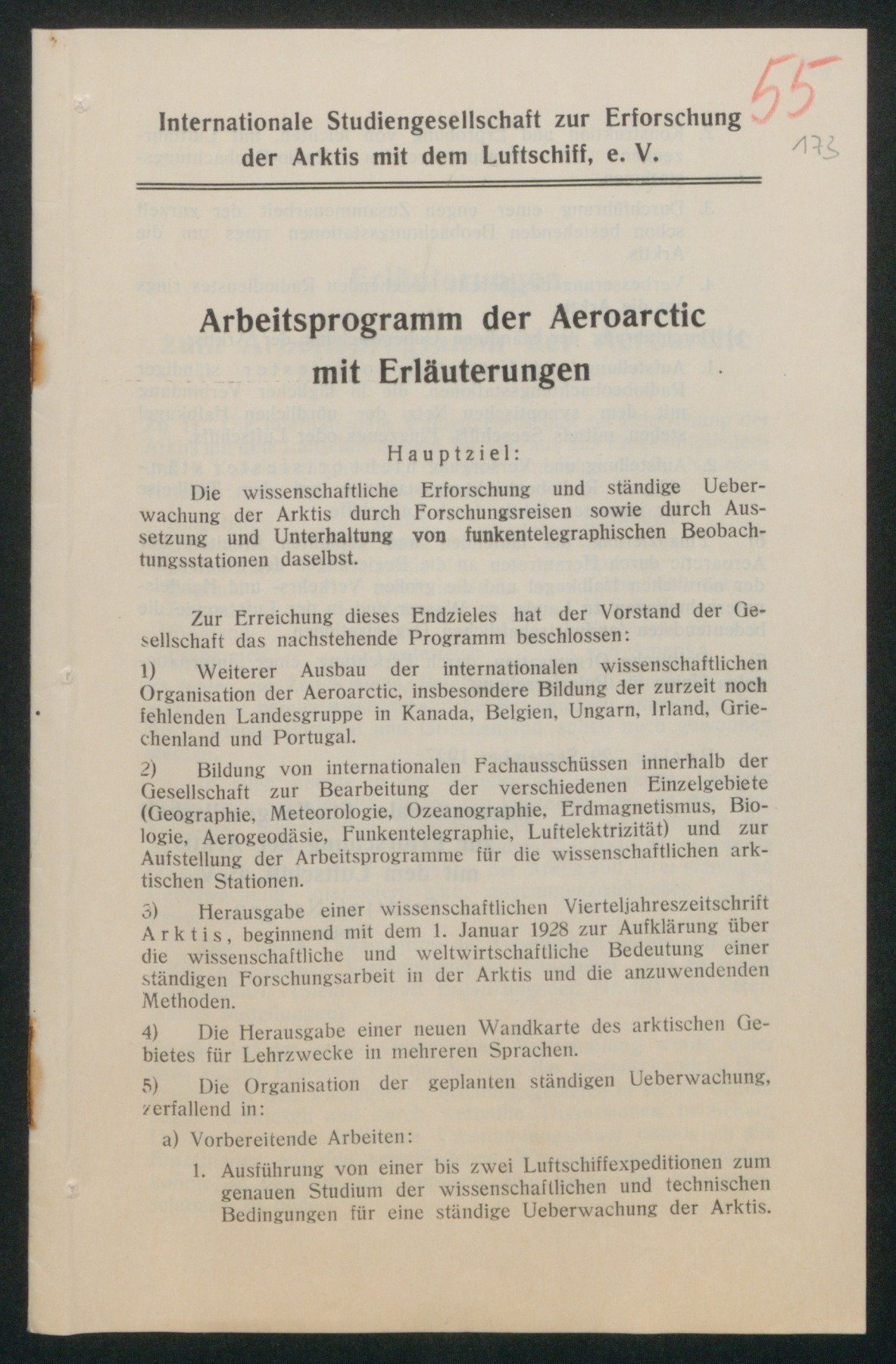 Arbeitsprogramm der AEROARCTIC (Wettermuseum CC BY-NC-SA)