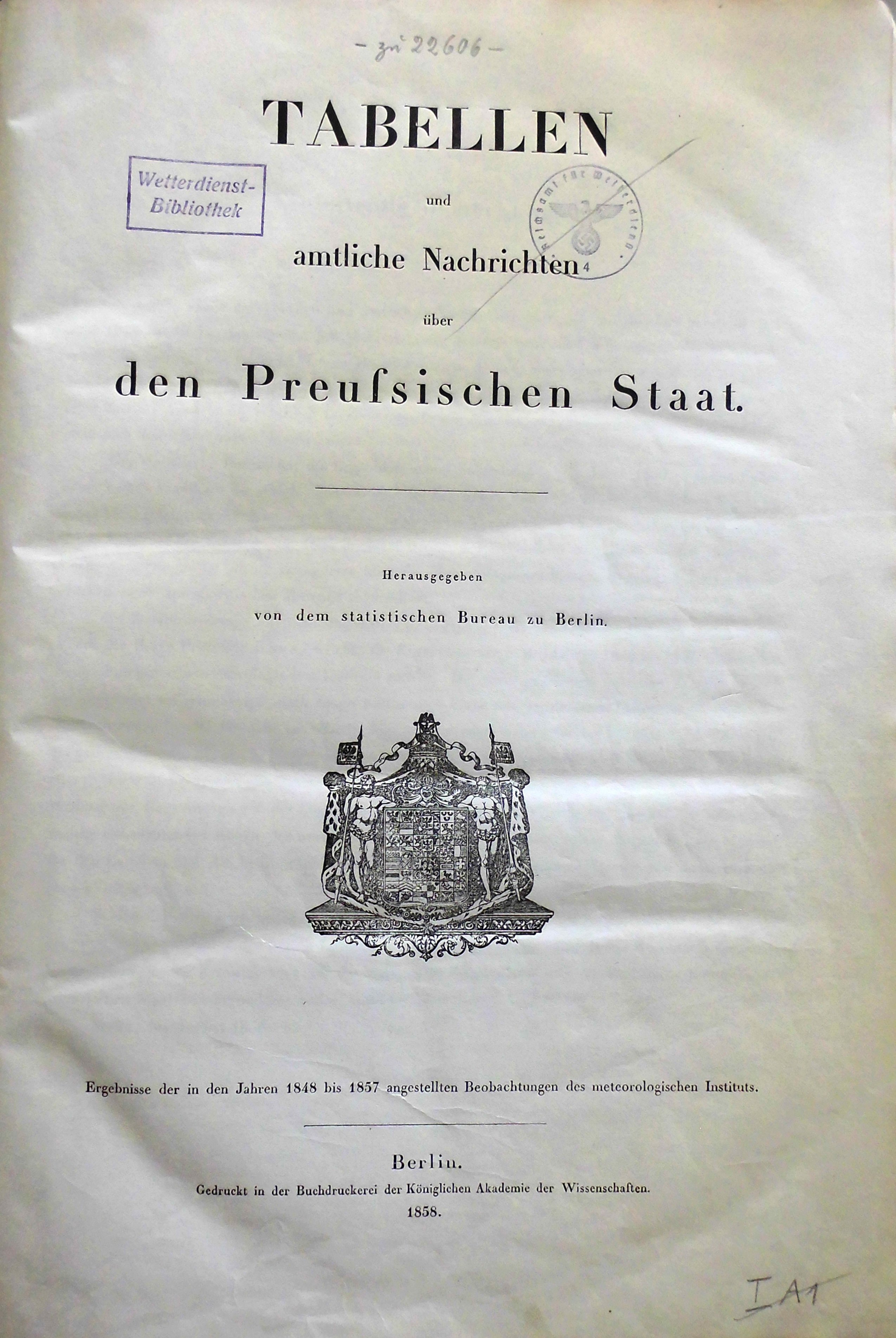 Tabellen und amtliche Mitteilungen über den Preußischen Staat (Wettermuseum CC BY-NC-SA)