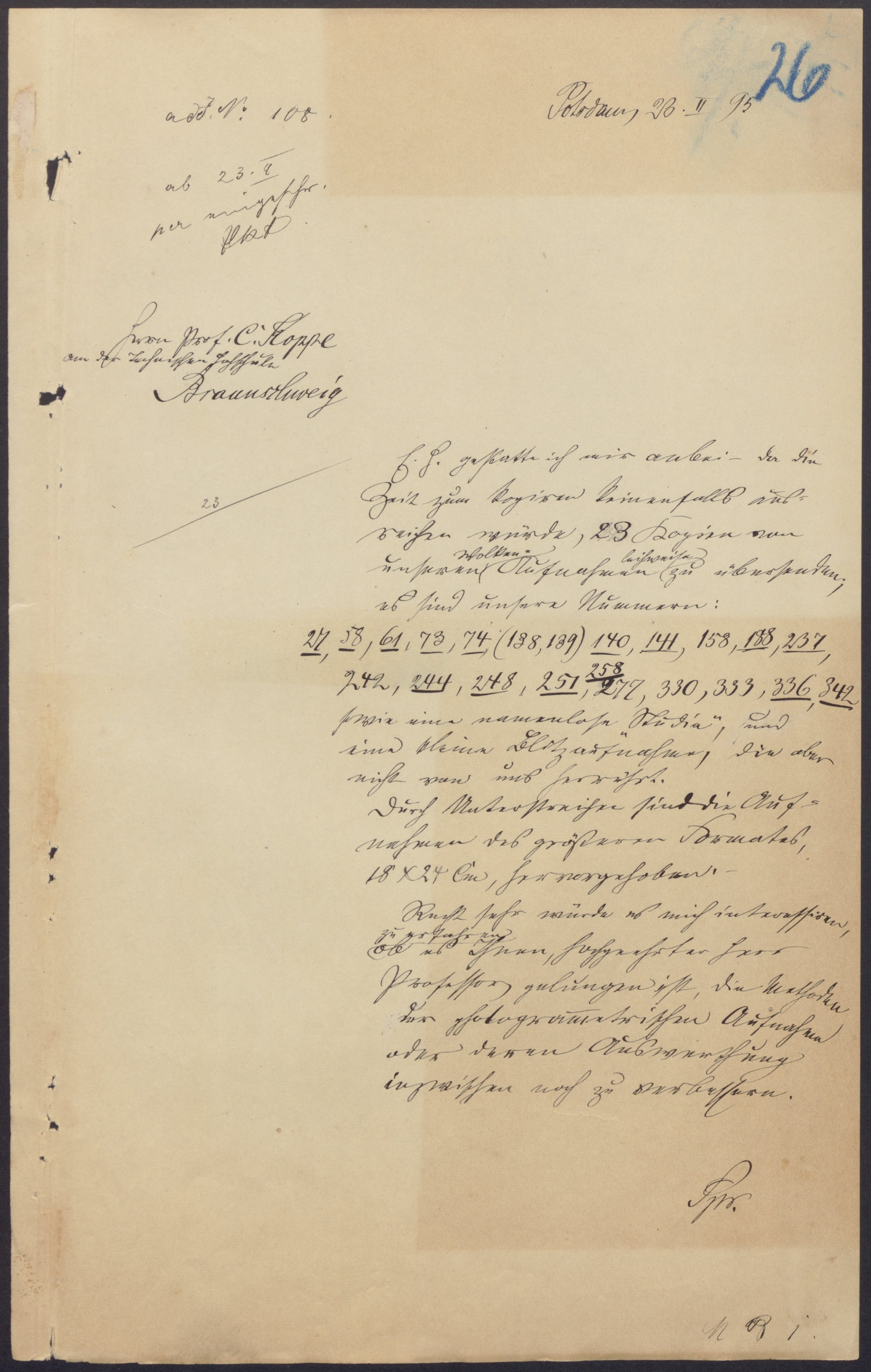 Brief vom Vorsteher des meteorologischen Observatoriums in Potsdam (Wettermuseum CC BY-NC-SA)