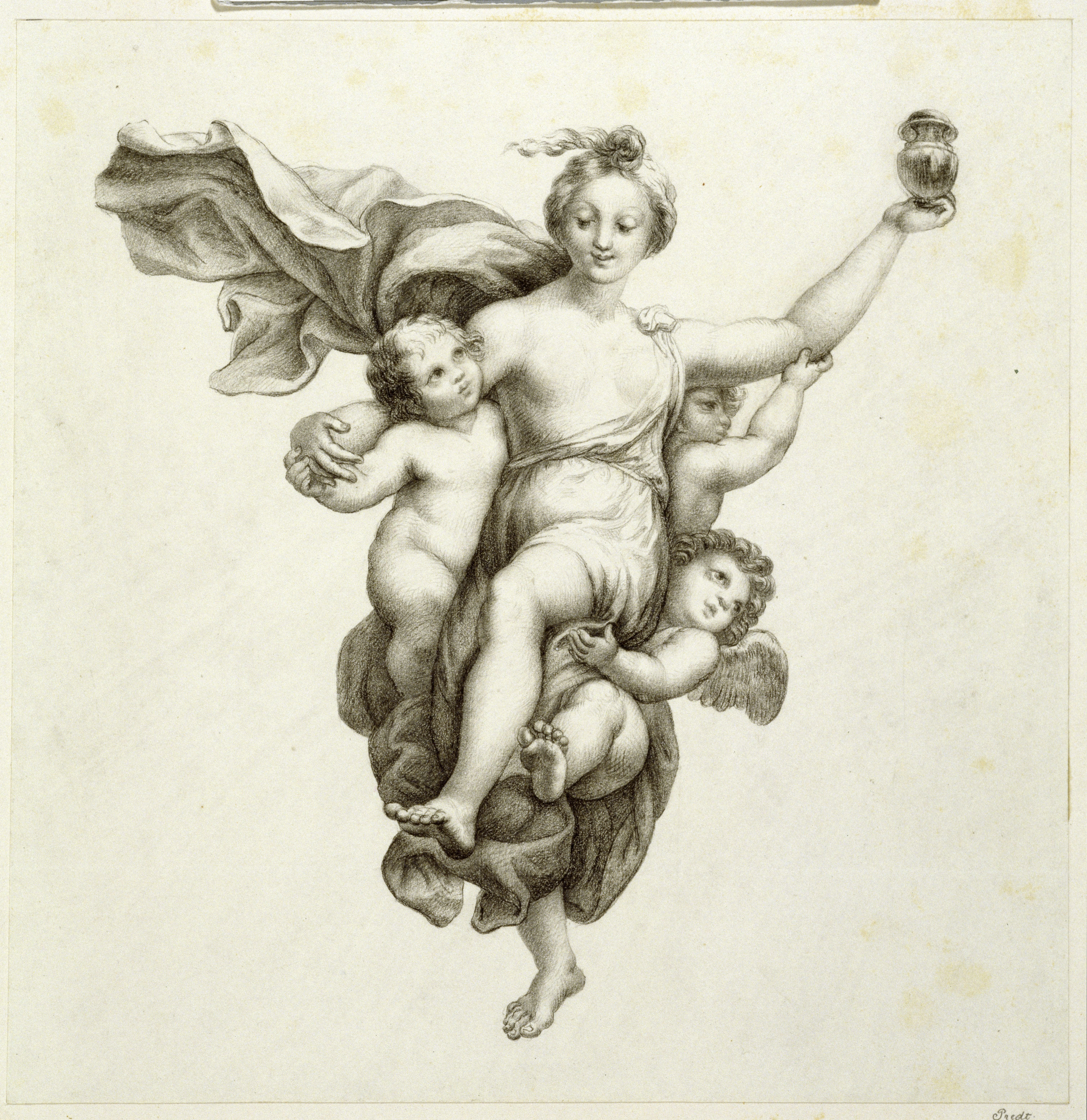 Predl, Katharina von: Psyche wird von Genien zum Palast der Venus getragen, 1823, SPSG, GK II (5) 2476. (Stiftung Preußische Schlösser und Gärten Berlin-Brandenburg CC BY-NC-SA)