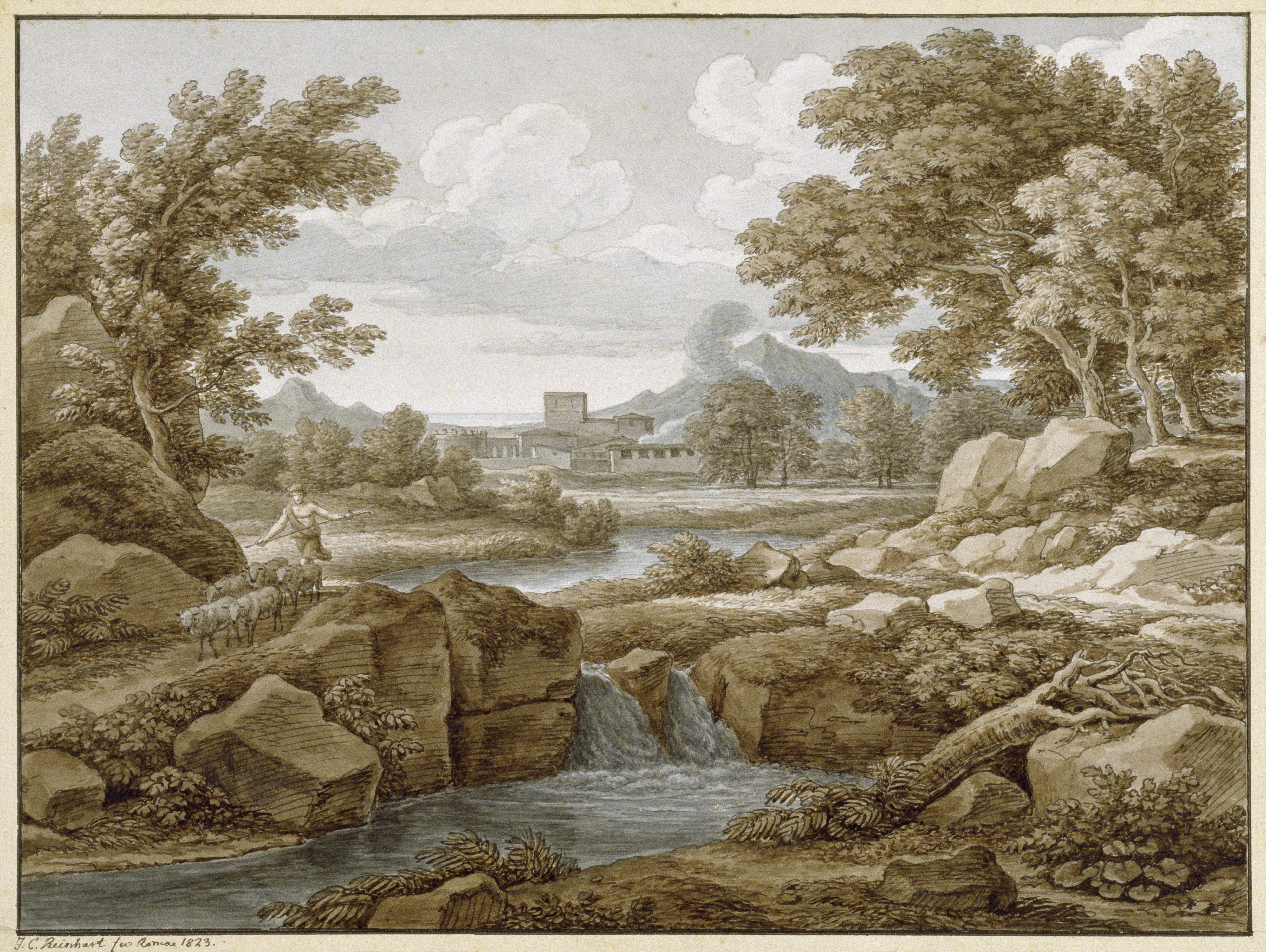 Reinhart, Johann Christian: Ideale Landschaft, 1823. SPSG, GK II (5) 2603. (Stiftung Preußische Schlösser und Gärten Berlin-Brandenburg CC BY-NC-SA)