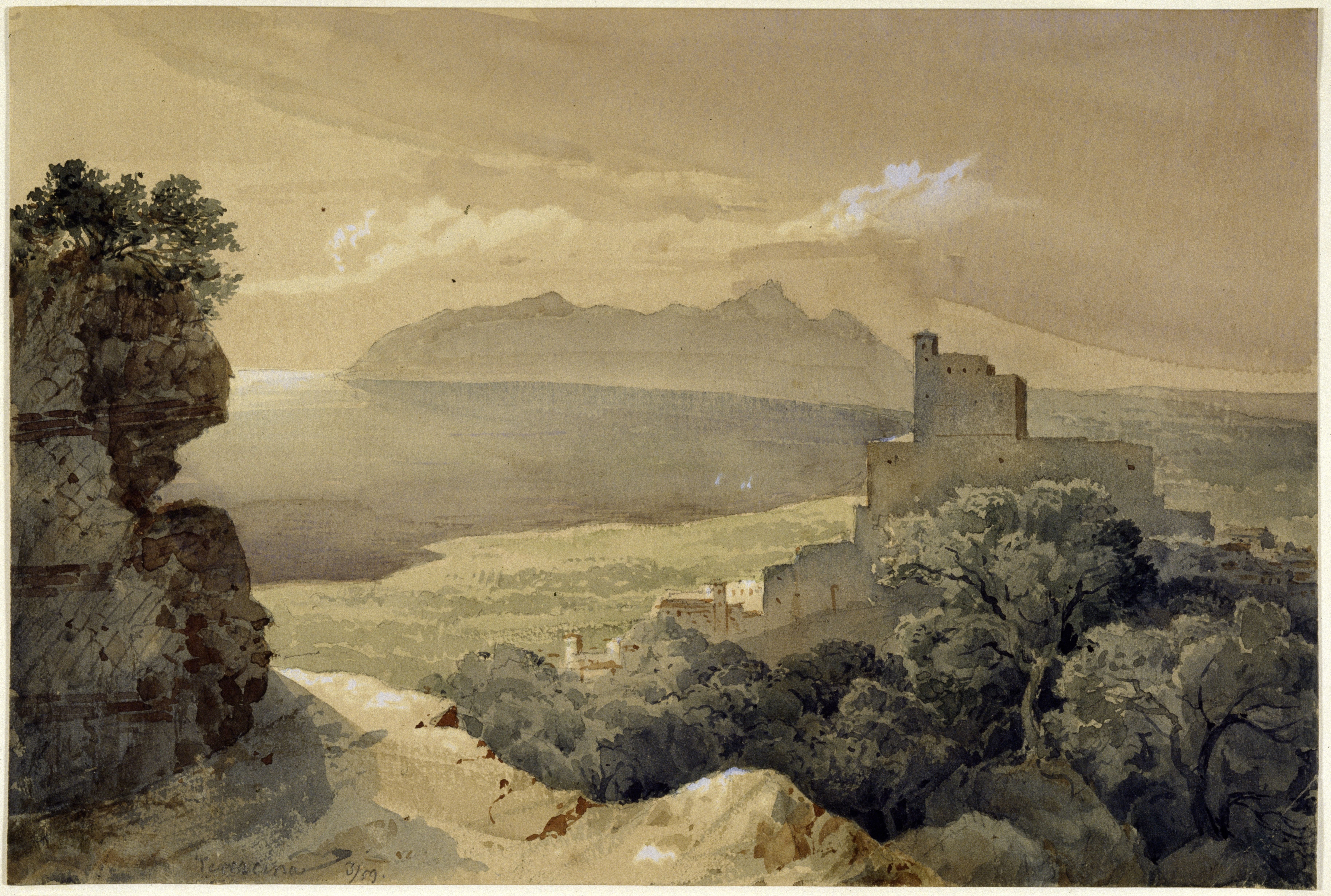 Stüler, Friedrich August: Ansicht von Terracina, 1859, SPSG, GK II (5) 3360. (Stiftung Preußische Schlösser und Gärten Berlin-Brandenburg CC BY-NC-SA)