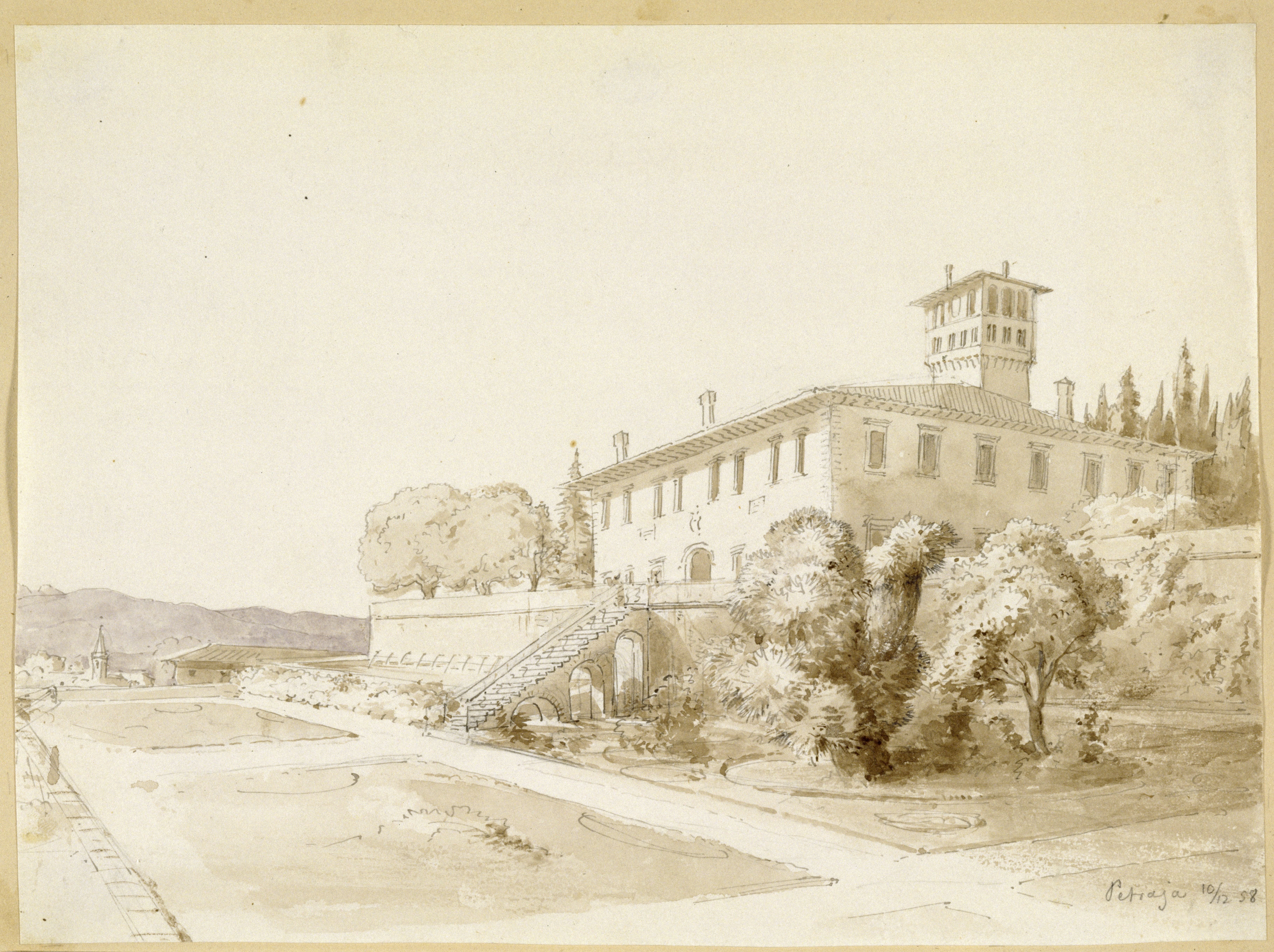 Friedrich August: Ansicht der Villa della Petraia in Florenz, 1858, SPSG, GK II (5) 3361. (Stiftung Preußische Schlösser und Gärten Berlin-Brandenburg CC BY-NC-SA)