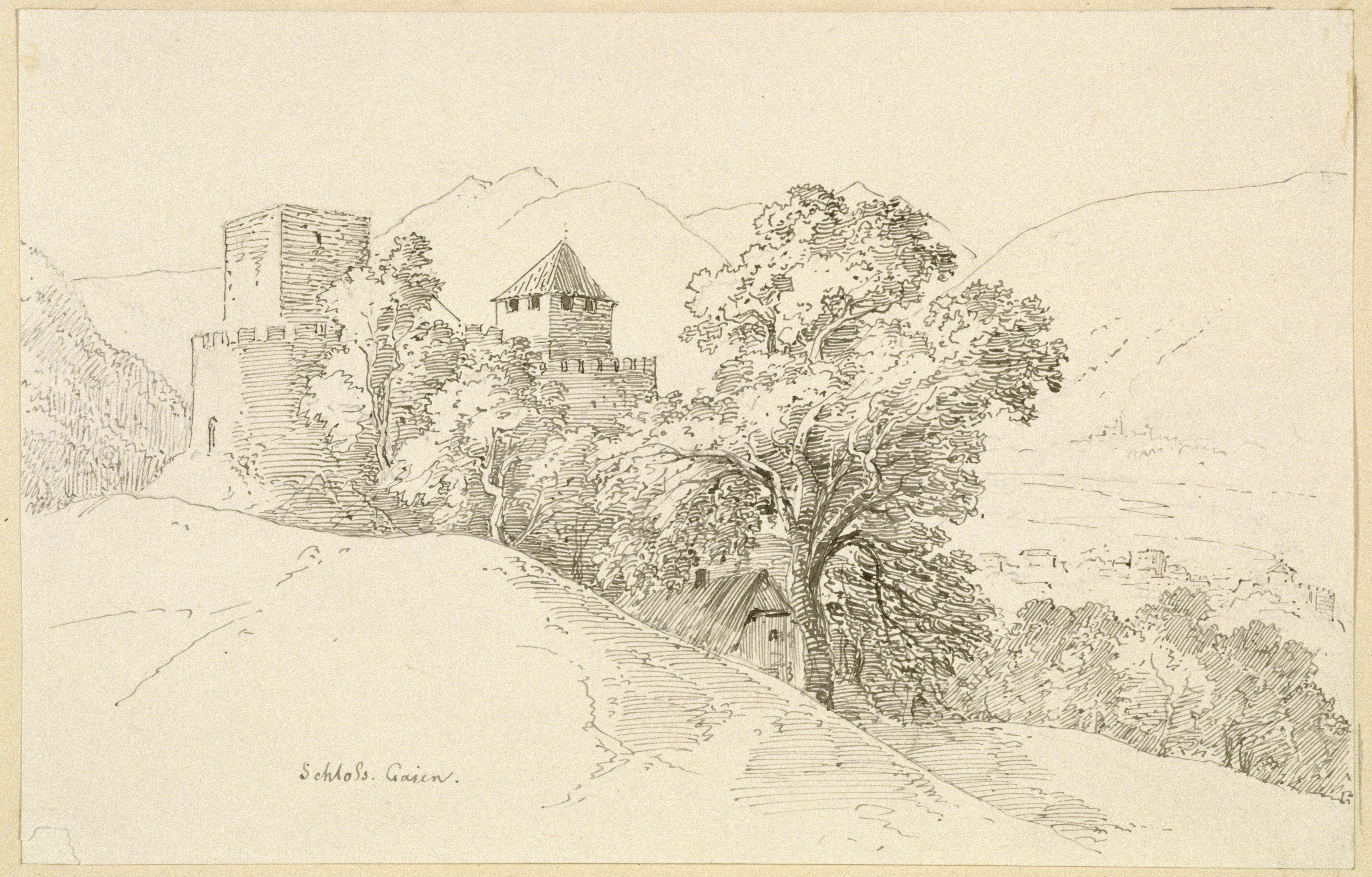 Stüler, Friedrich August: Schloss Goyen in Meran, 1858, SPSG, GK II (5) 3339. (Stiftung Preußische Schlösser und Gärten Berlin-Brandenburg CC BY-NC-SA)
