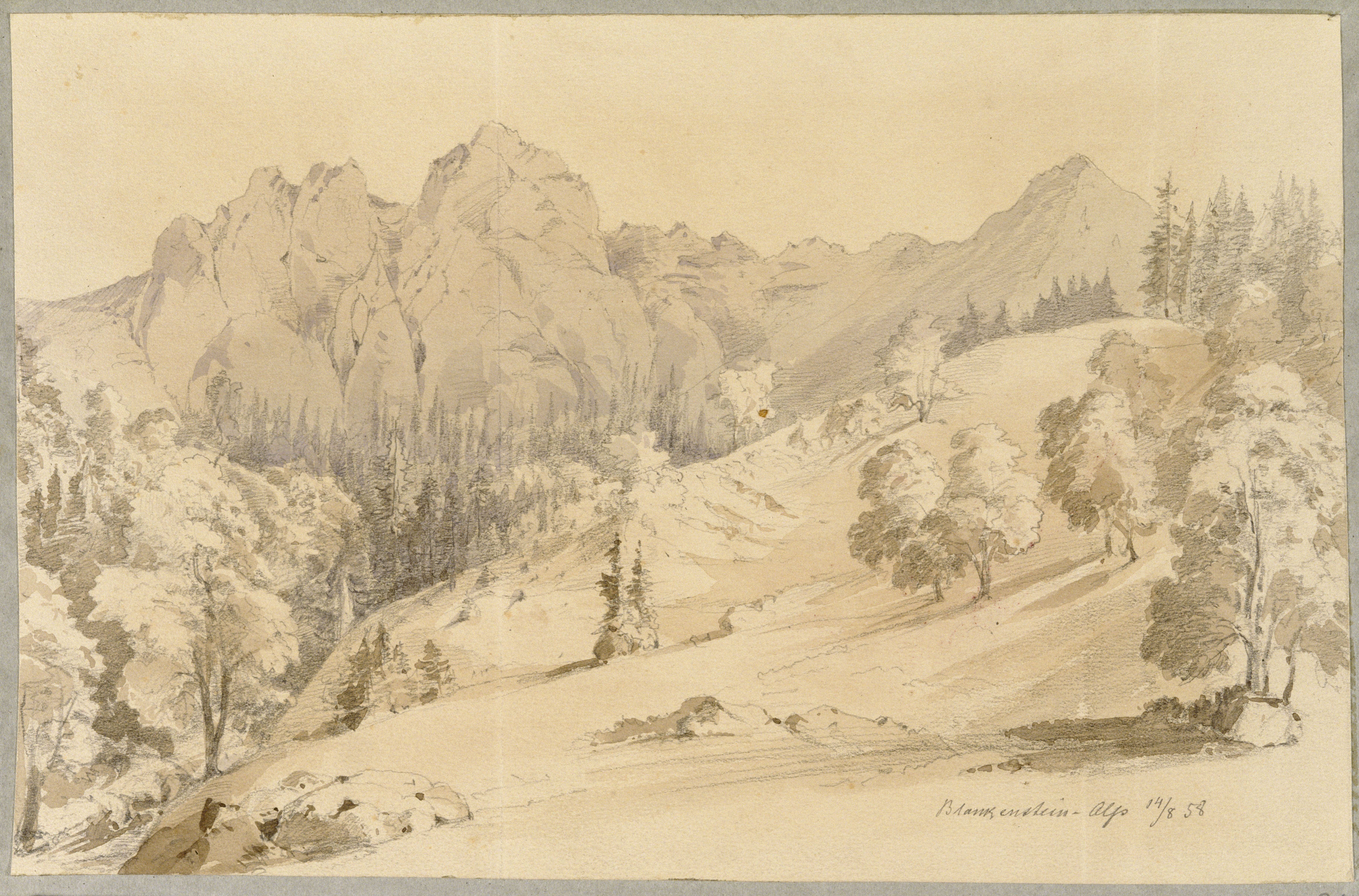 Stüler, Friedrich August: Alpenpanorama, 1858, SPSG, GK II (5) 3312. (Stiftung Preußische Schlösser und Gärten Berlin-Brandenburg CC BY-NC-SA)