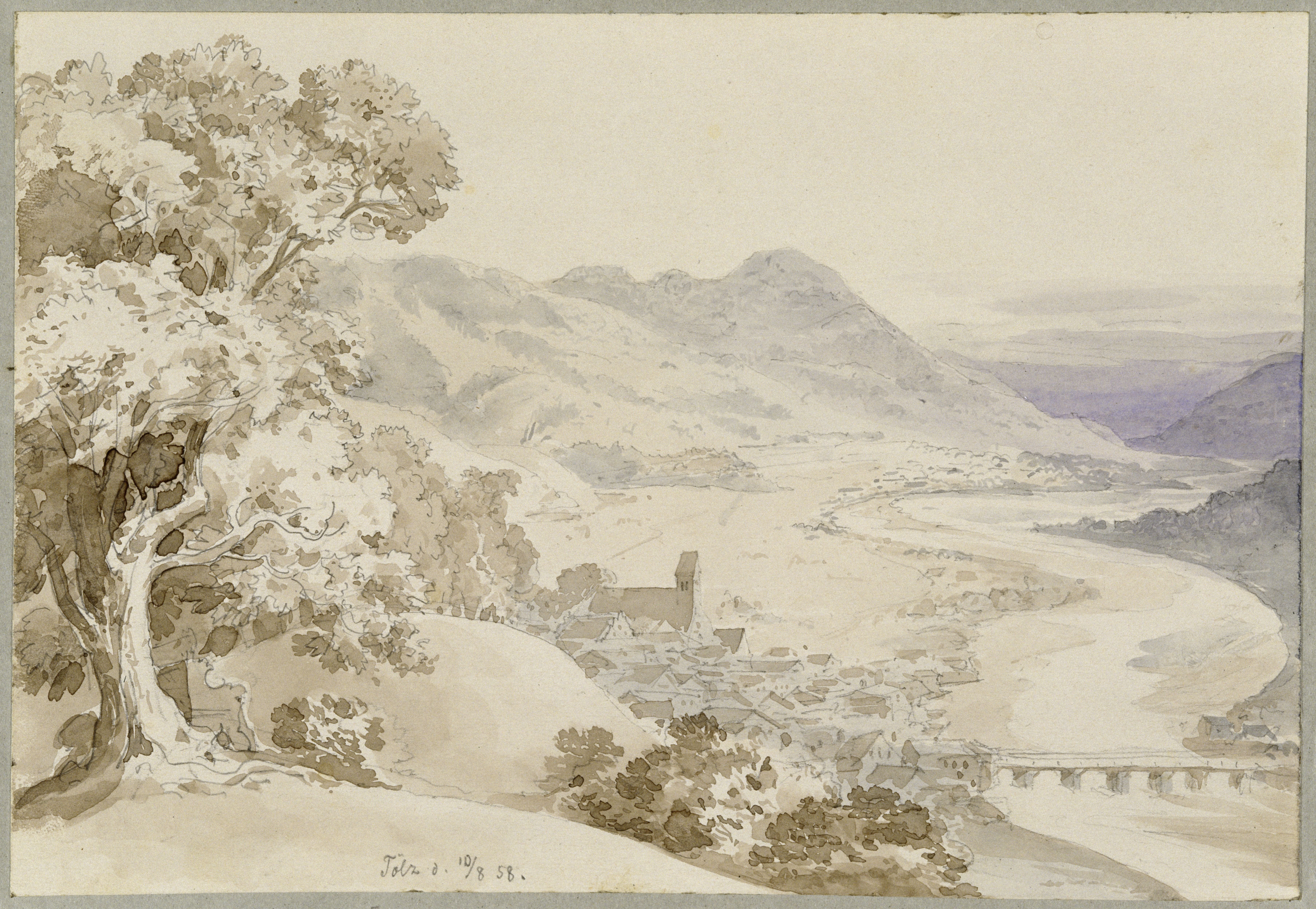 Stüler, Friedrich August: Alpenpanorama bei Bad Tölz, 1858, SPSG, GK II (5) 3314. (Stiftung Preußische Schlösser und Gärten Berlin-Brandenburg CC BY-NC-SA)