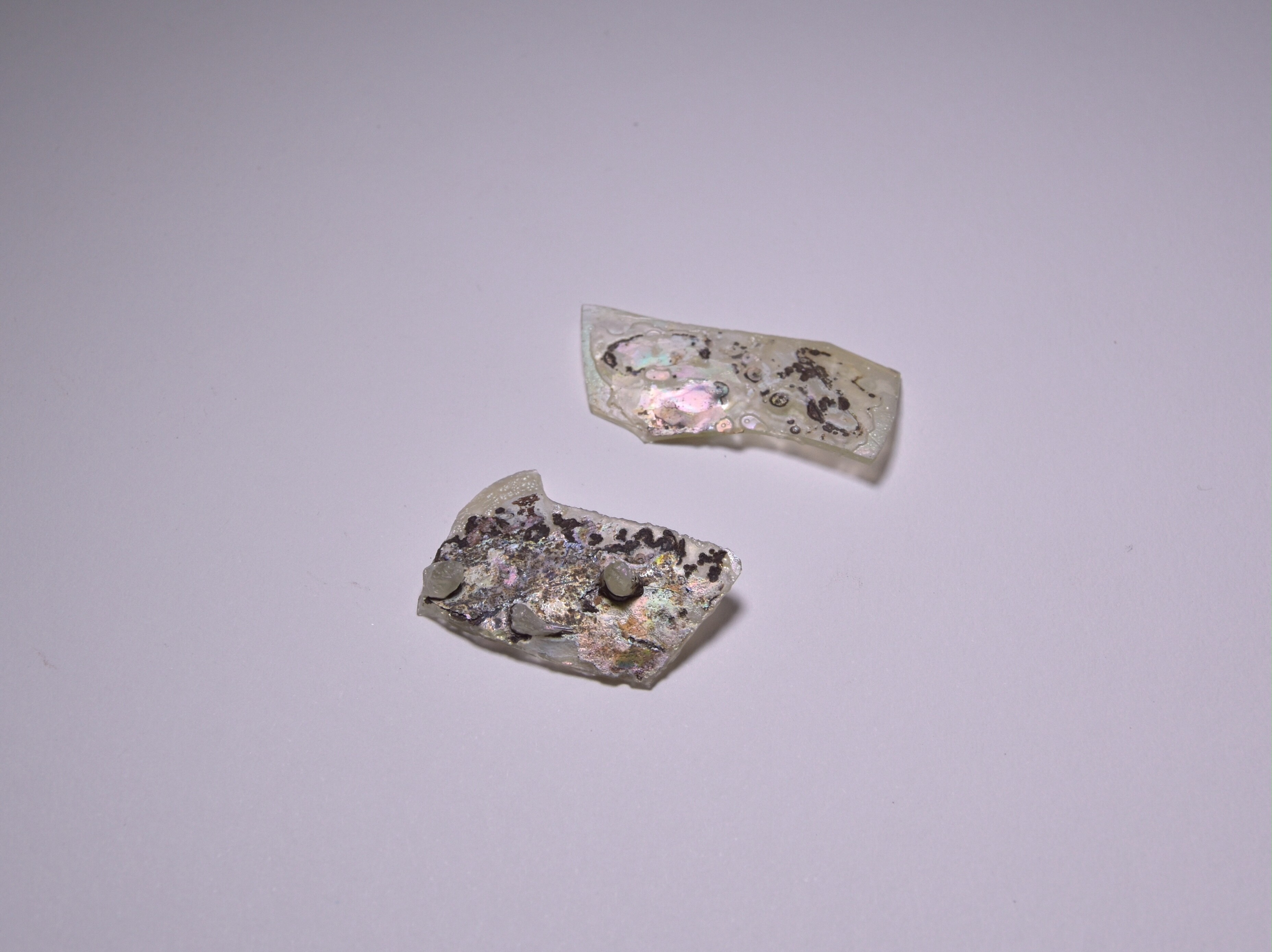 Zwei Scherben eines Hohlglases mit aufgelegter Perlverzierung (Museum Angermünde CC BY-NC-SA)