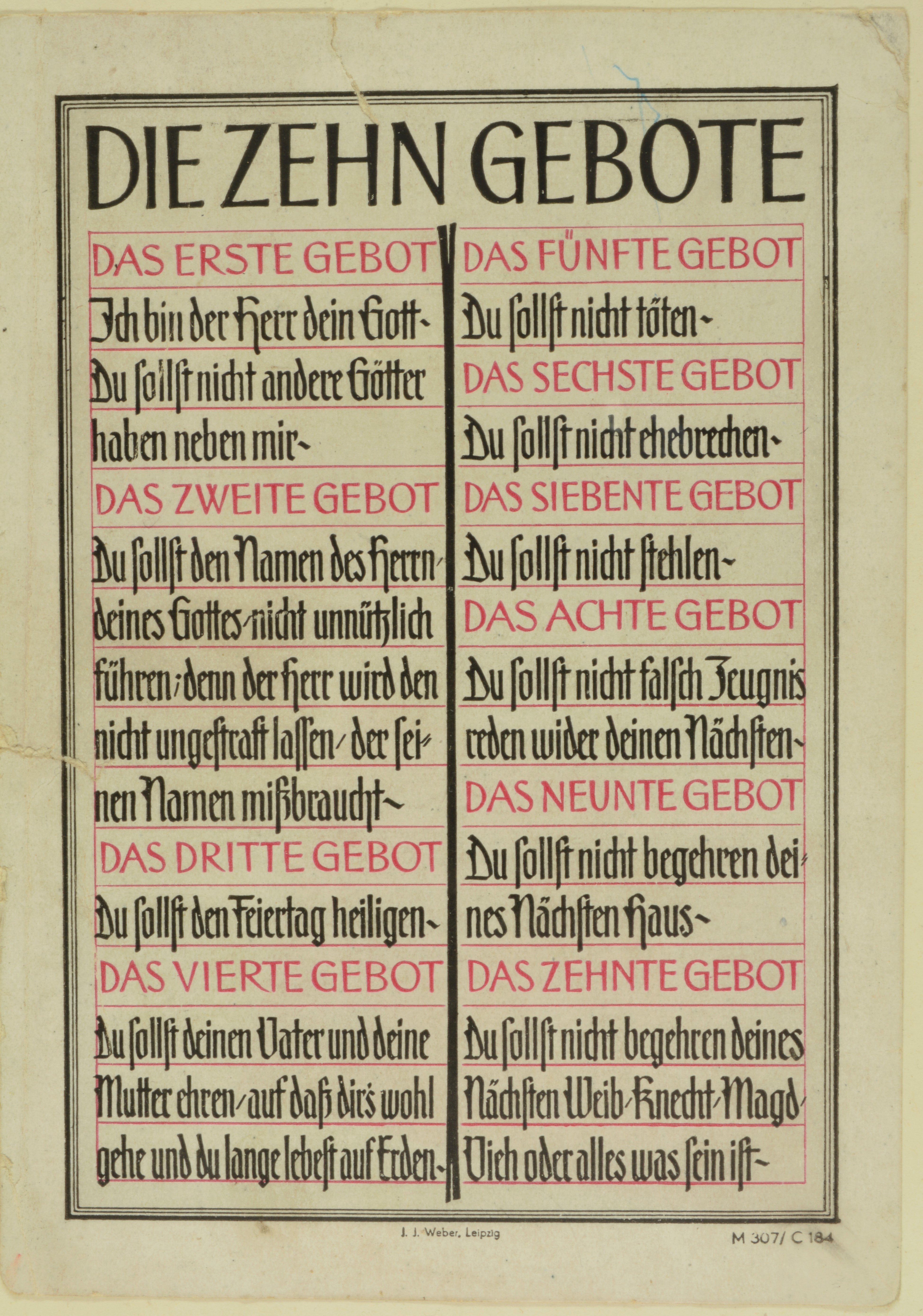 Zettel: "Die zehn Gebote" (DDR Geschichtsmuseum im Dokumentationszentrum Perleberg CC BY-SA)