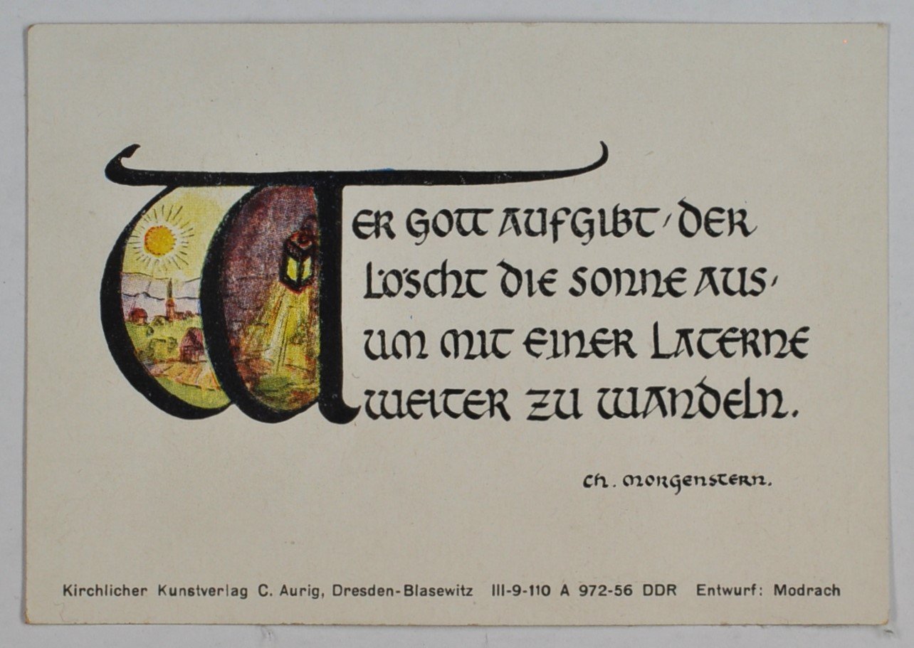 Kärtchen mit einem Spruch von Christian Morgenstern (DDR Geschichtsmuseum im Dokumentationszentrum Perleberg CC BY-SA)