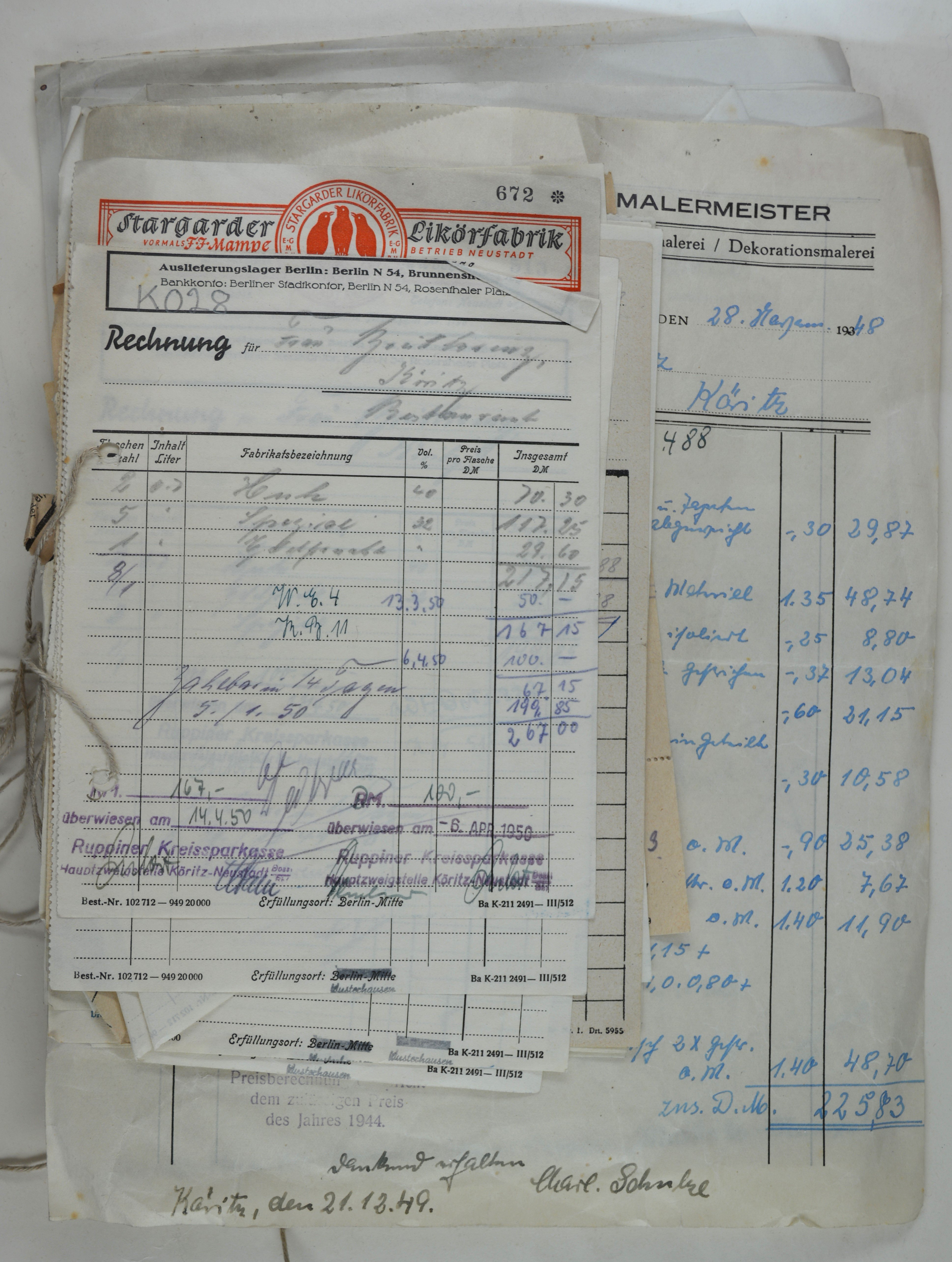 Rechnungen für Wilhelm und Else Breitkreuz aus dem Jahr 1948, Band 2 (DDR Geschichtsmuseum im Dokumentationszentrum Perleberg CC BY-SA)