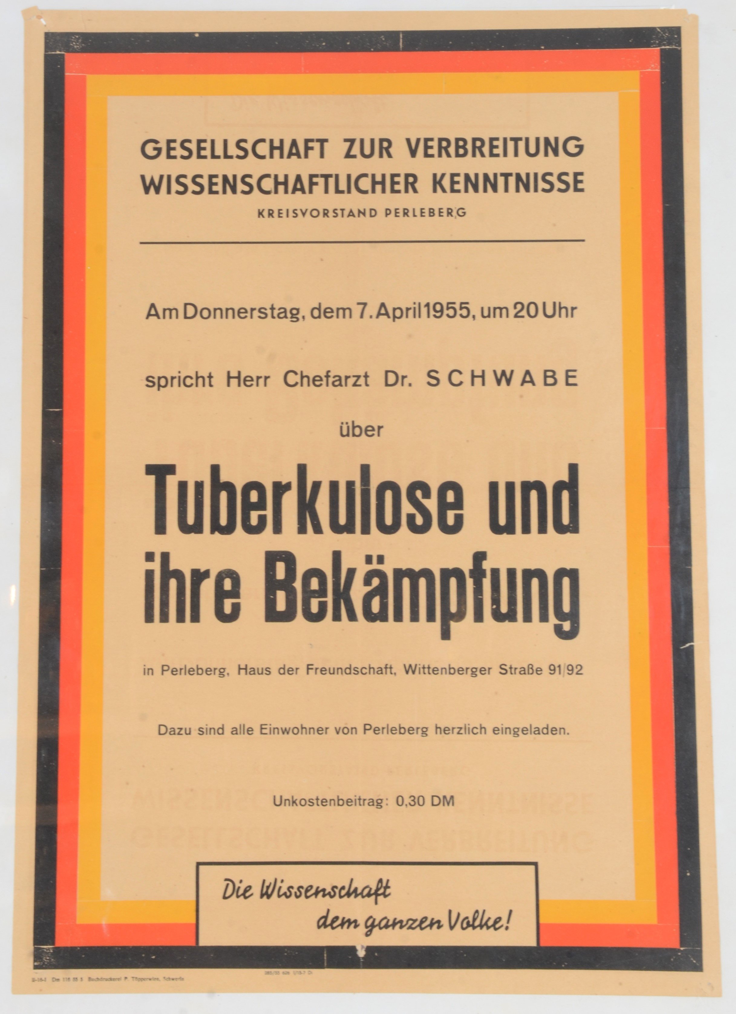 Veranstaltungsplakat: Tuberkulose (DDR Geschichtsmuseum im Dokumentationszentrum Perleberg CC BY-SA)