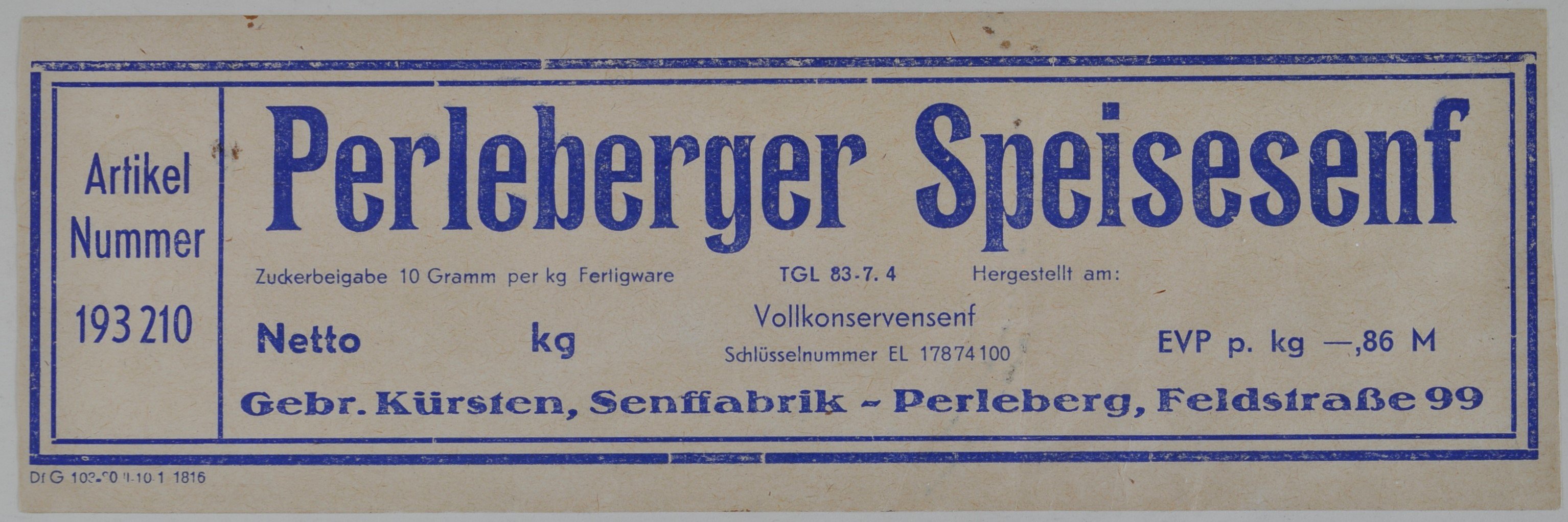 Perleberger Speisesenf (DDR Geschichtsmuseum im Dokumentationszentrum Perleberg CC BY-SA)