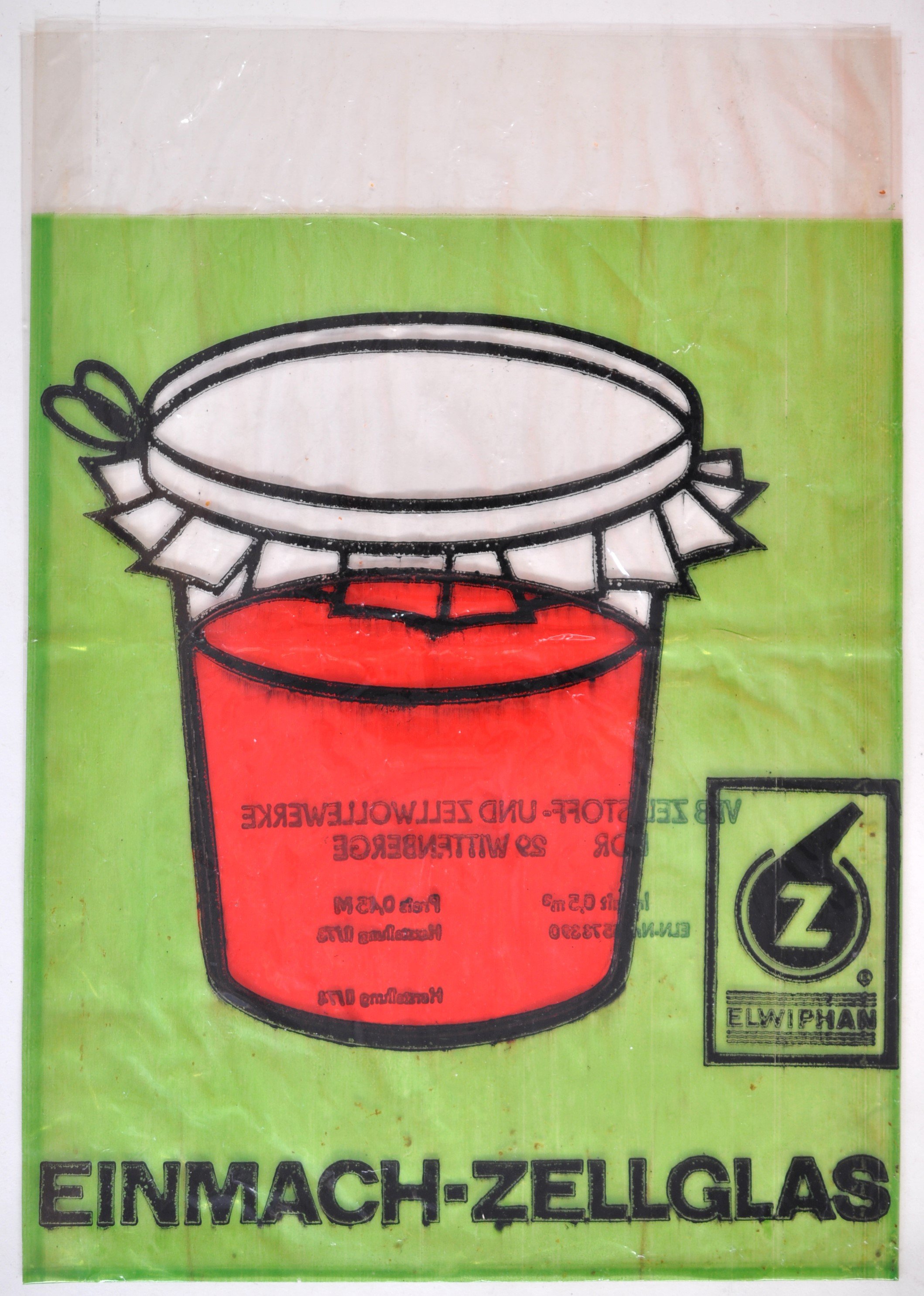 Zellstoff für ein Einmach-Zellglas des VEB Zellstoff- und Zellwollgewebe Wittenberge (DDR Geschichtsmuseum im Dokumentationszentrum Perleberg CC BY-SA)