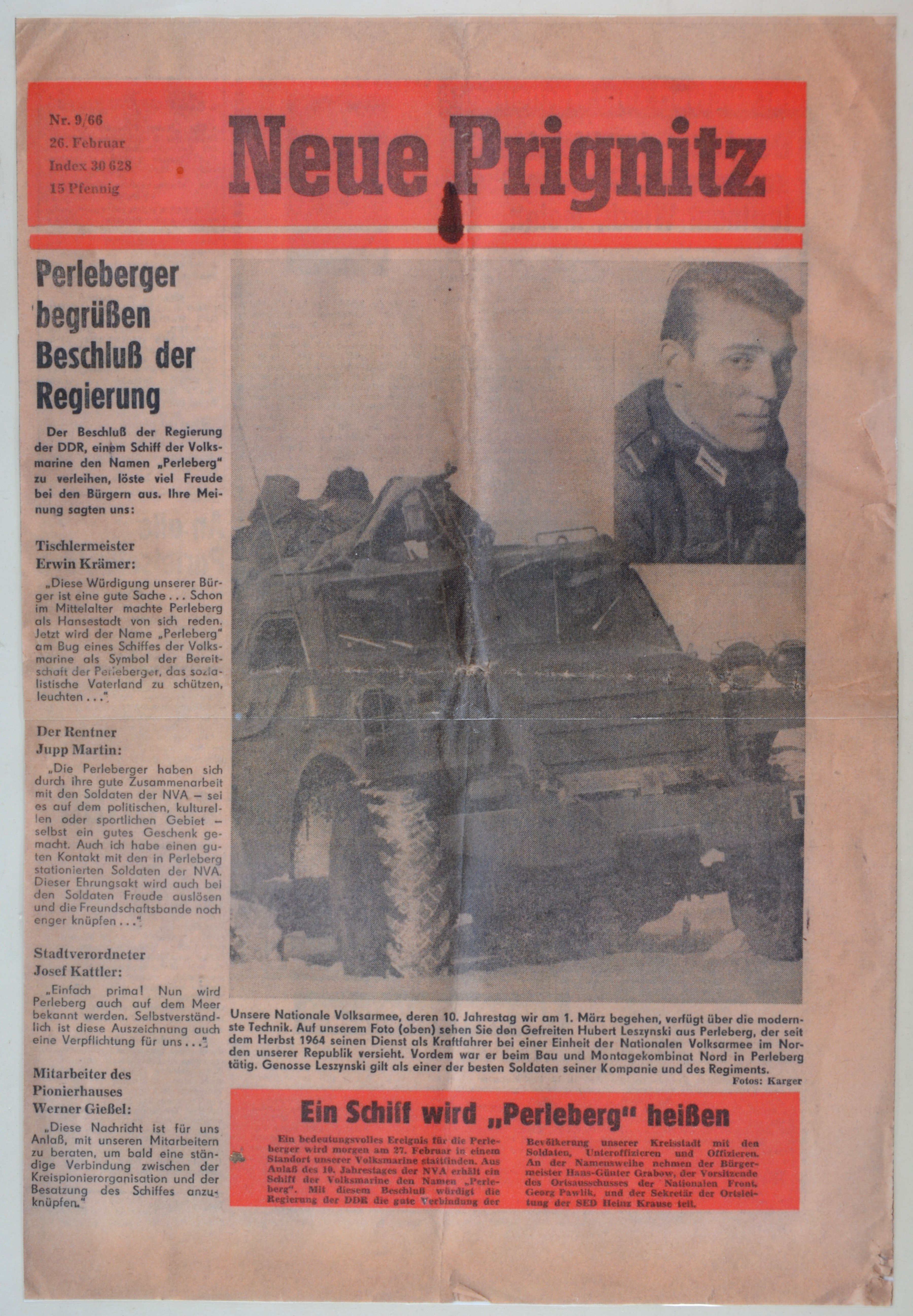"Neue Prignitz" vom 26. Februar 1966, Nr. 9 (DDR Geschichtsmuseum im Dokumentationszentrum Perleberg CC BY-SA)