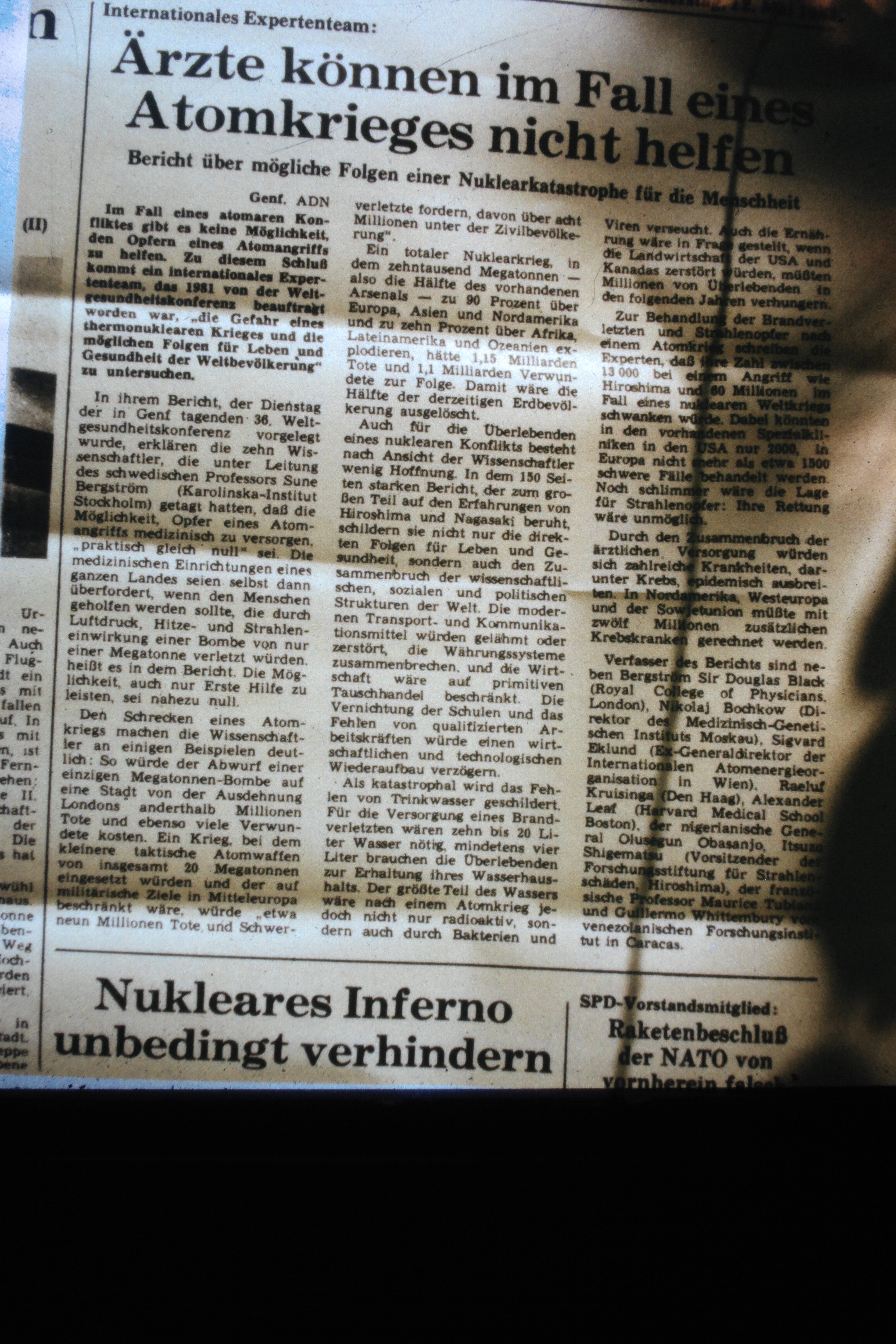 Atomschlagübung "Dosse 83": Zeitungsausschnitt "Ärzte können im Fall eines Atomkriegs nicht helfen" (DDR Geschichtsmuseum im Dokumentationszentrum Perleberg CC BY-SA)