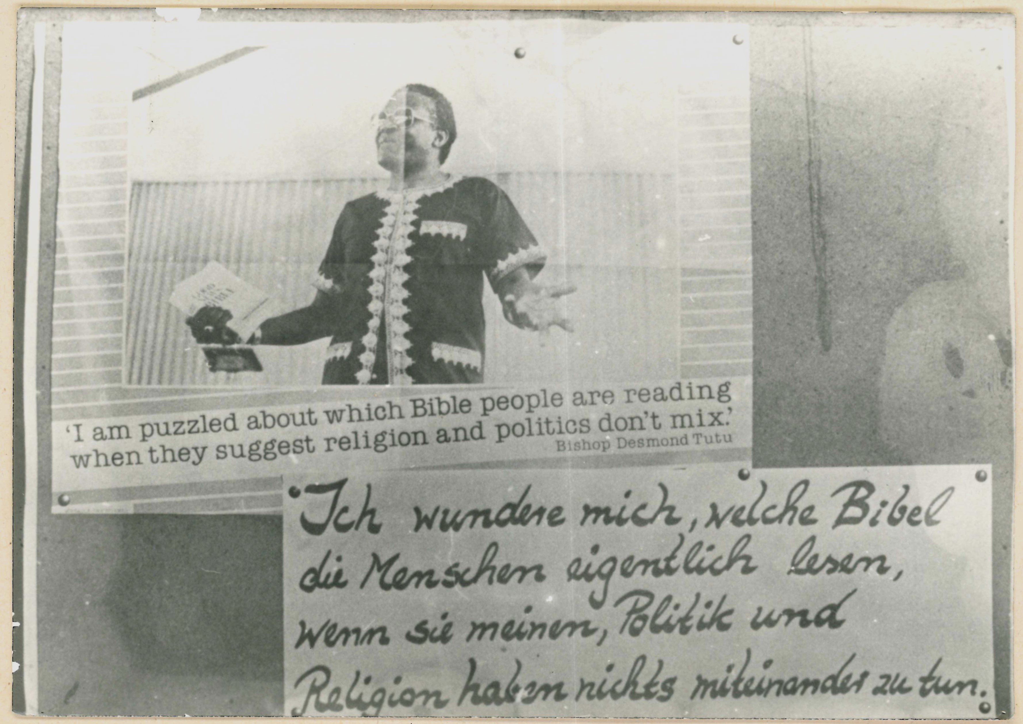 Olof-Palme-Marsch 1987: Plakat mit Desmond Tutu-Zitat (DDR Geschichtsmuseum im Dokumentationszentrum Perleberg CC BY-SA)