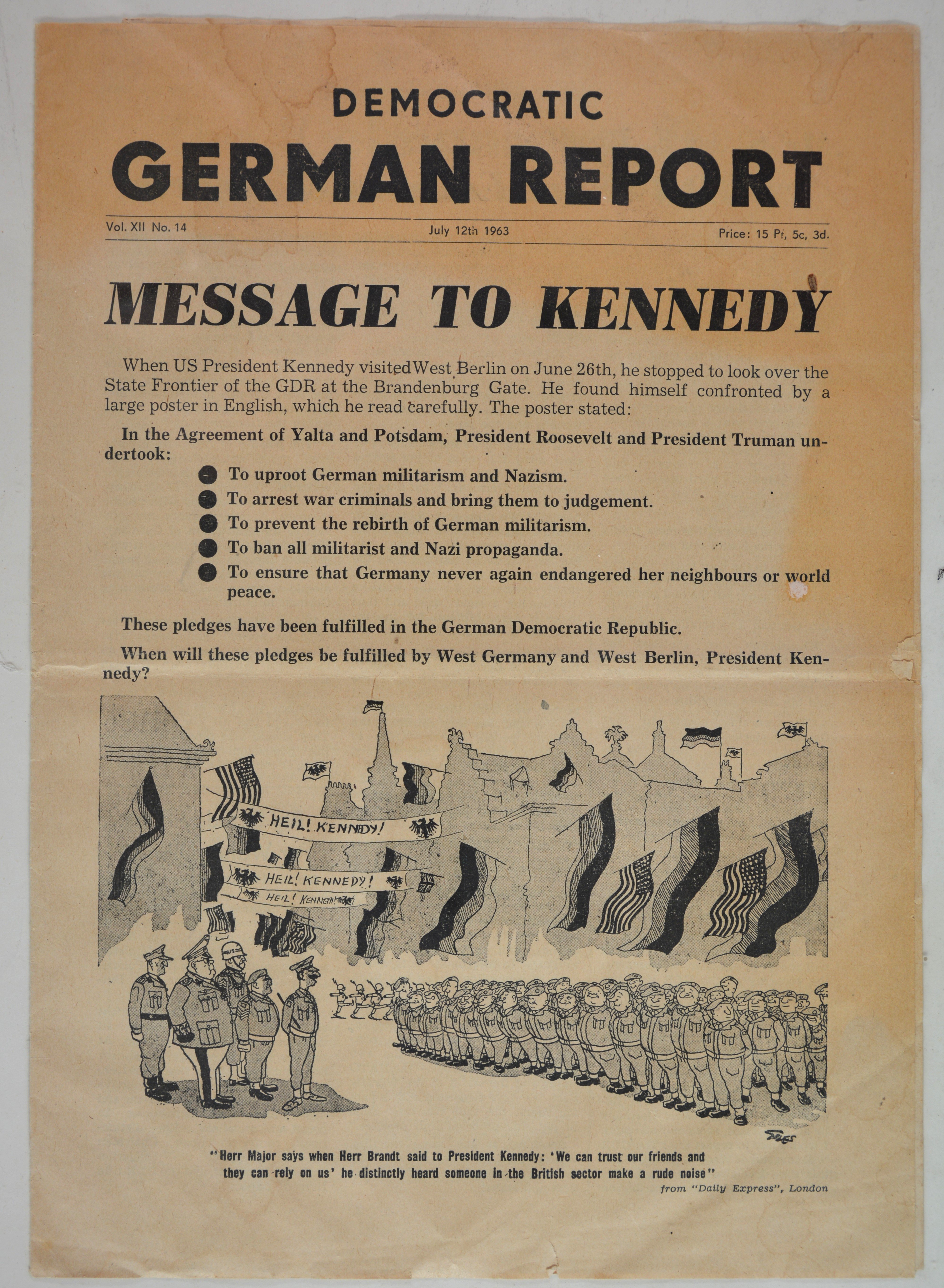 Zeitung: German Democratic Report (12. Juli 1963) (DDR Geschichtsmuseum und Dokumentationszentrum Perleberg CC BY-SA)
