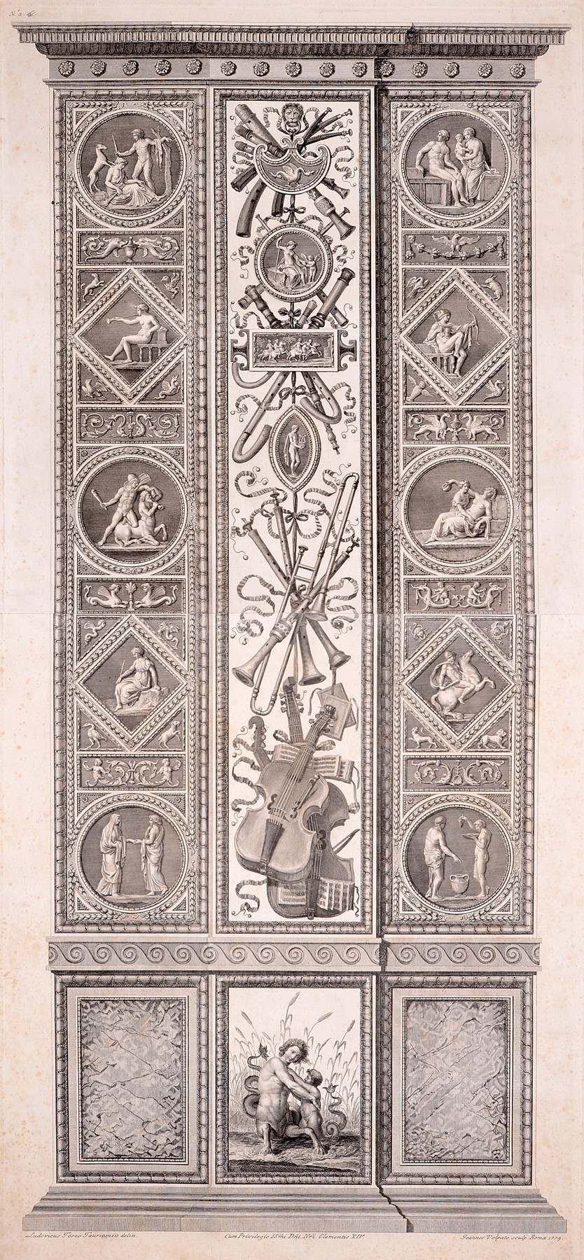 Äußerer Pilaster Loggia VII: Pfeiler mit musikalischen Instrumenten (Stiftung Wredowsche Zeichenschule Brandenburg/Havel CC BY-NC-SA)