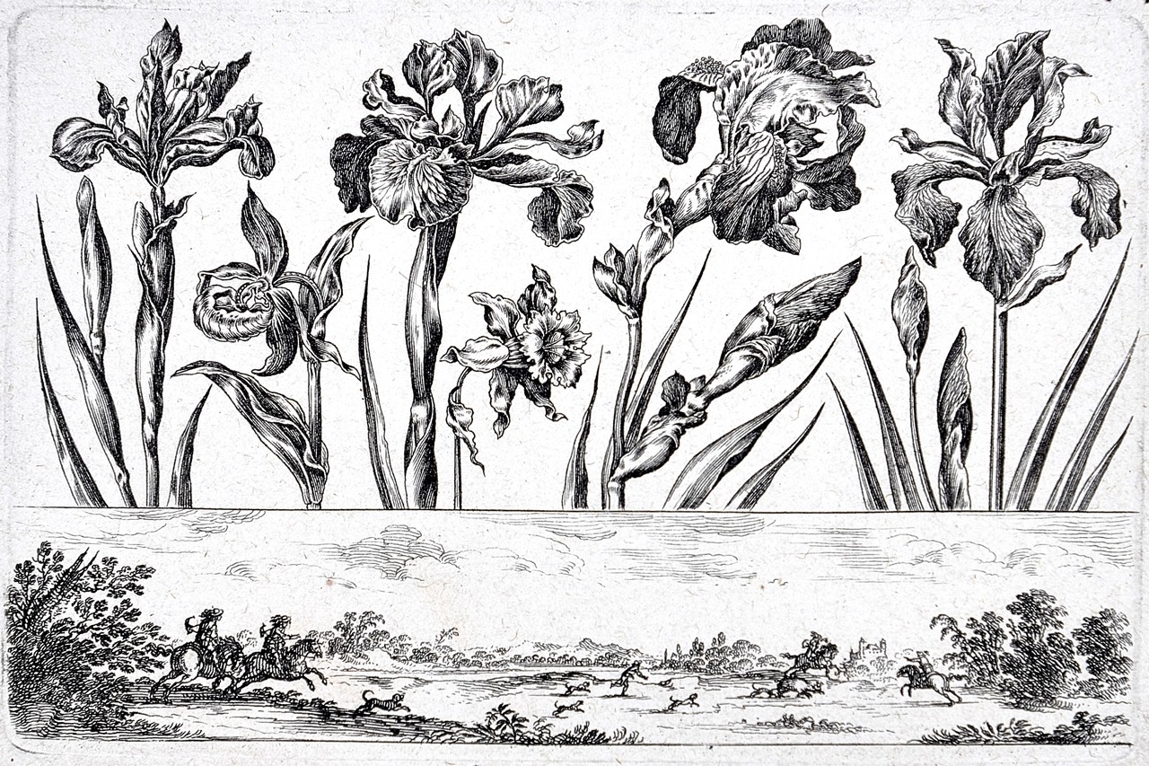 Blumenreihe (mit Narzisse) und Landschaftsfries mit Jagdszene (Stiftung Wredowsche Zeichenschule Brandenburg/Havel CC BY-NC-SA)